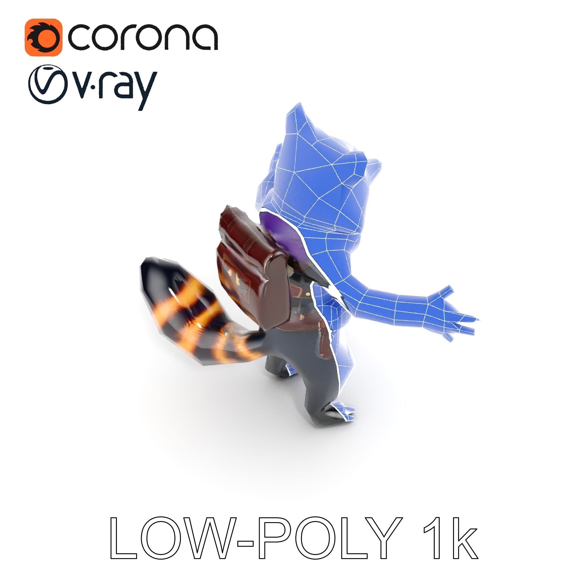Rigged and Animated Adventurous Raccoon Character D Model Low-poly 3D model_27