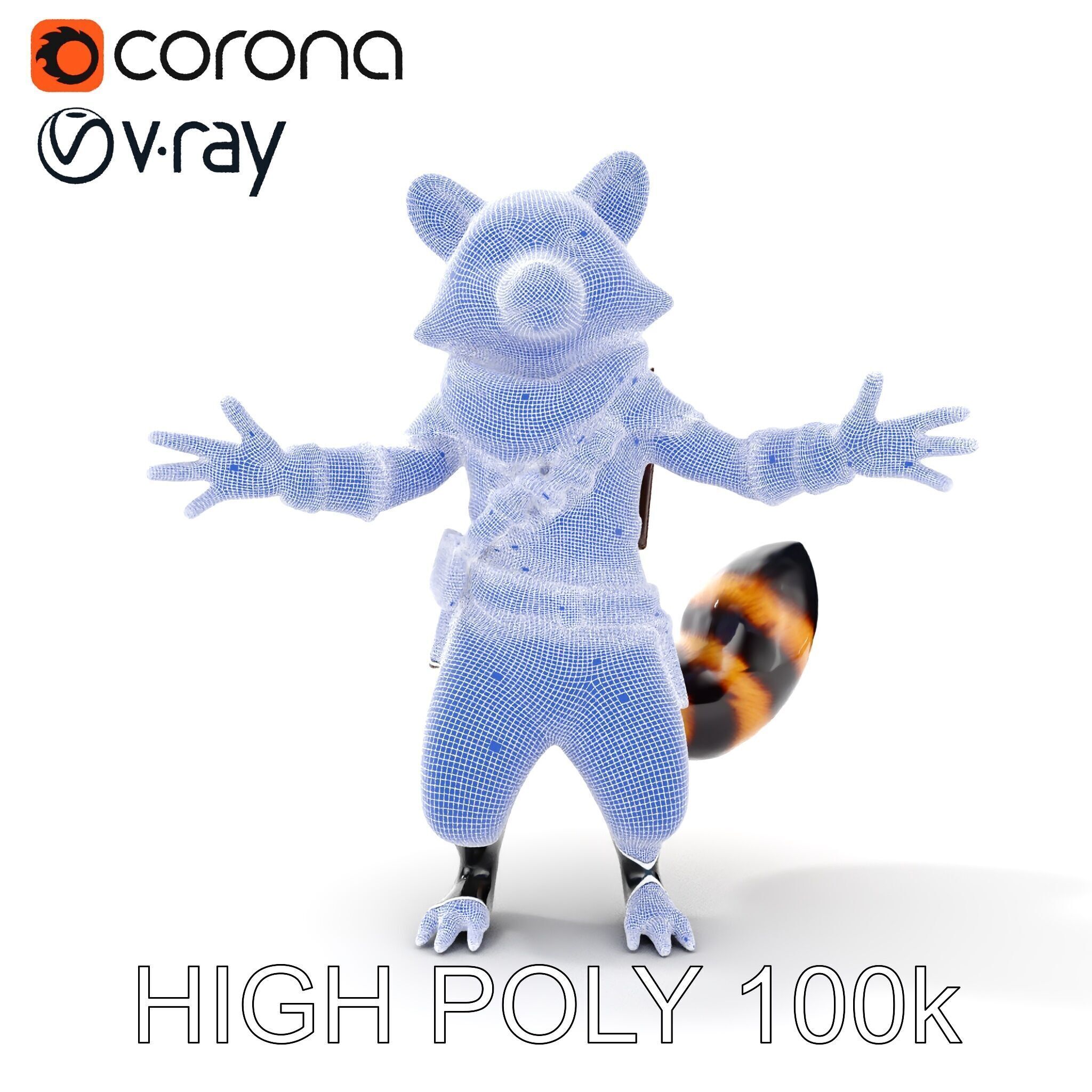 Rigged and Animated Adventurous Raccoon Character D Model Low-poly 3D model_36