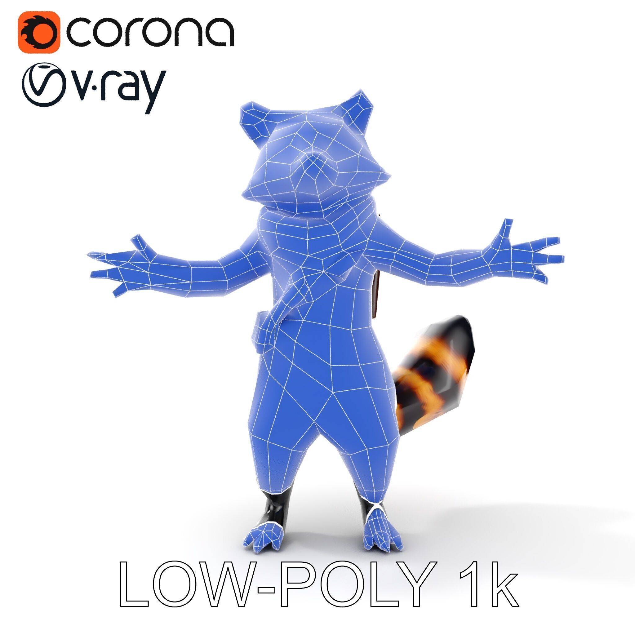 Rigged and Animated Adventurous Raccoon Character D Model Low-poly 3D model_32