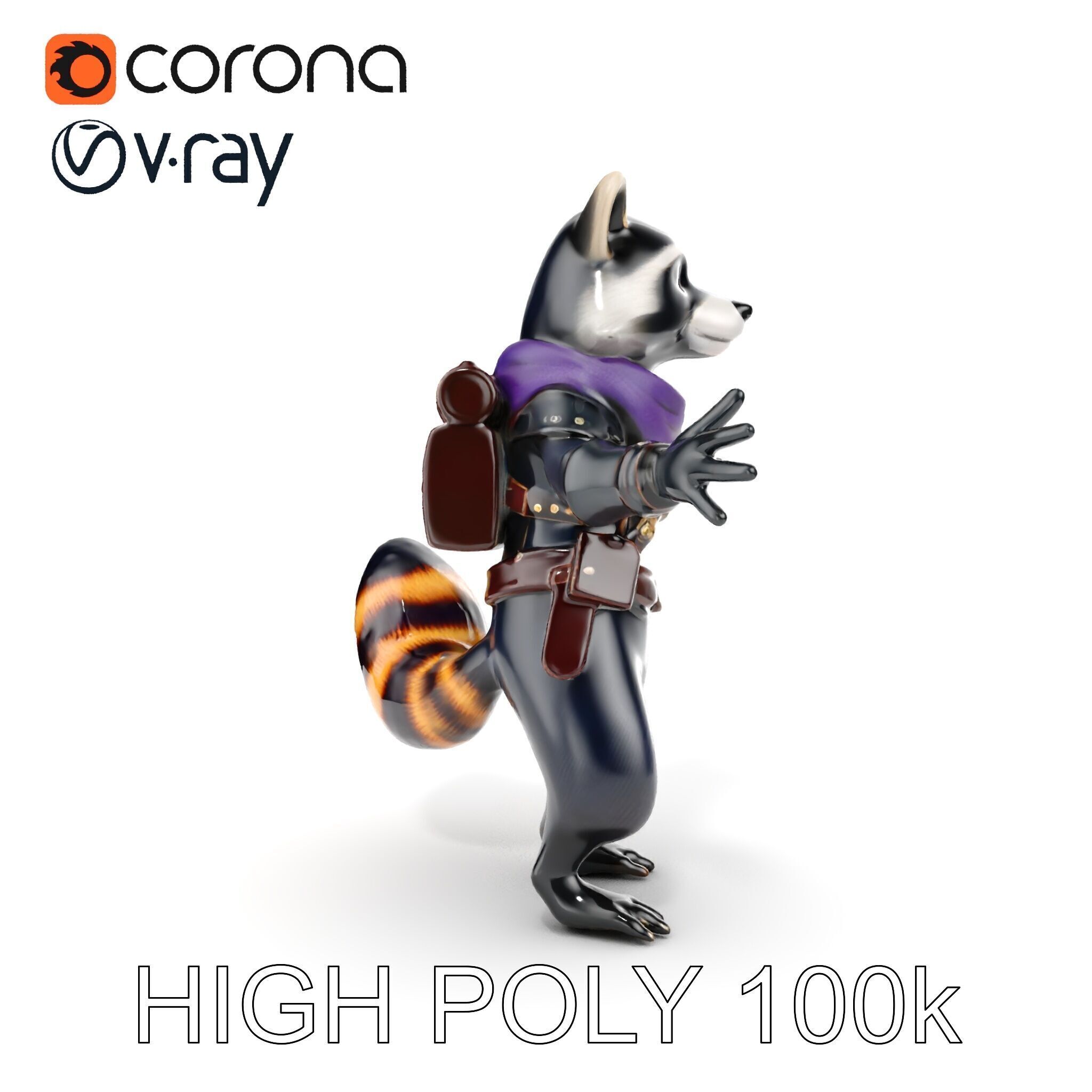 Rigged and Animated Adventurous Raccoon Character D Model Low-poly 3D model_16