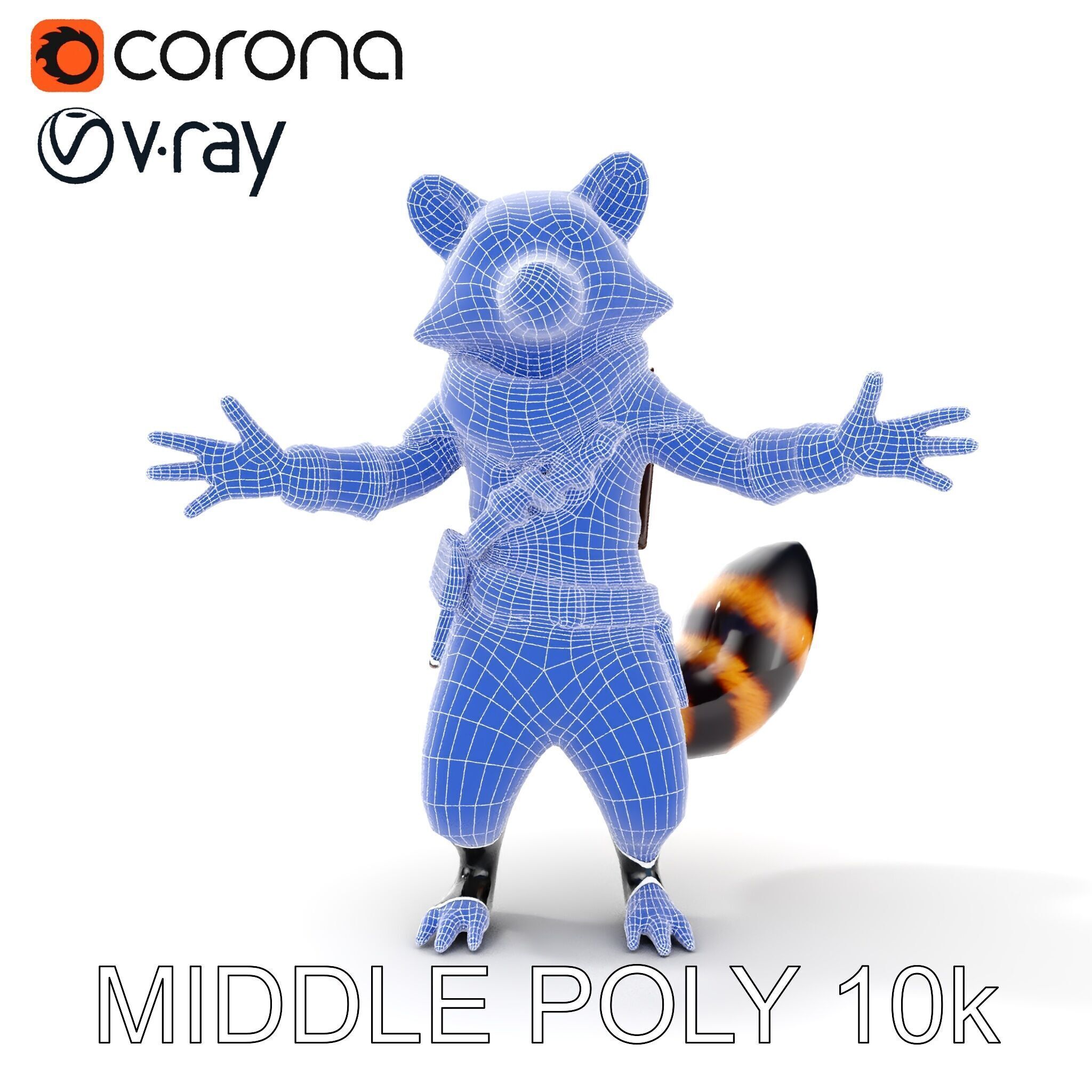 Rigged and Animated Adventurous Raccoon Character D Model Low-poly 3D model_17