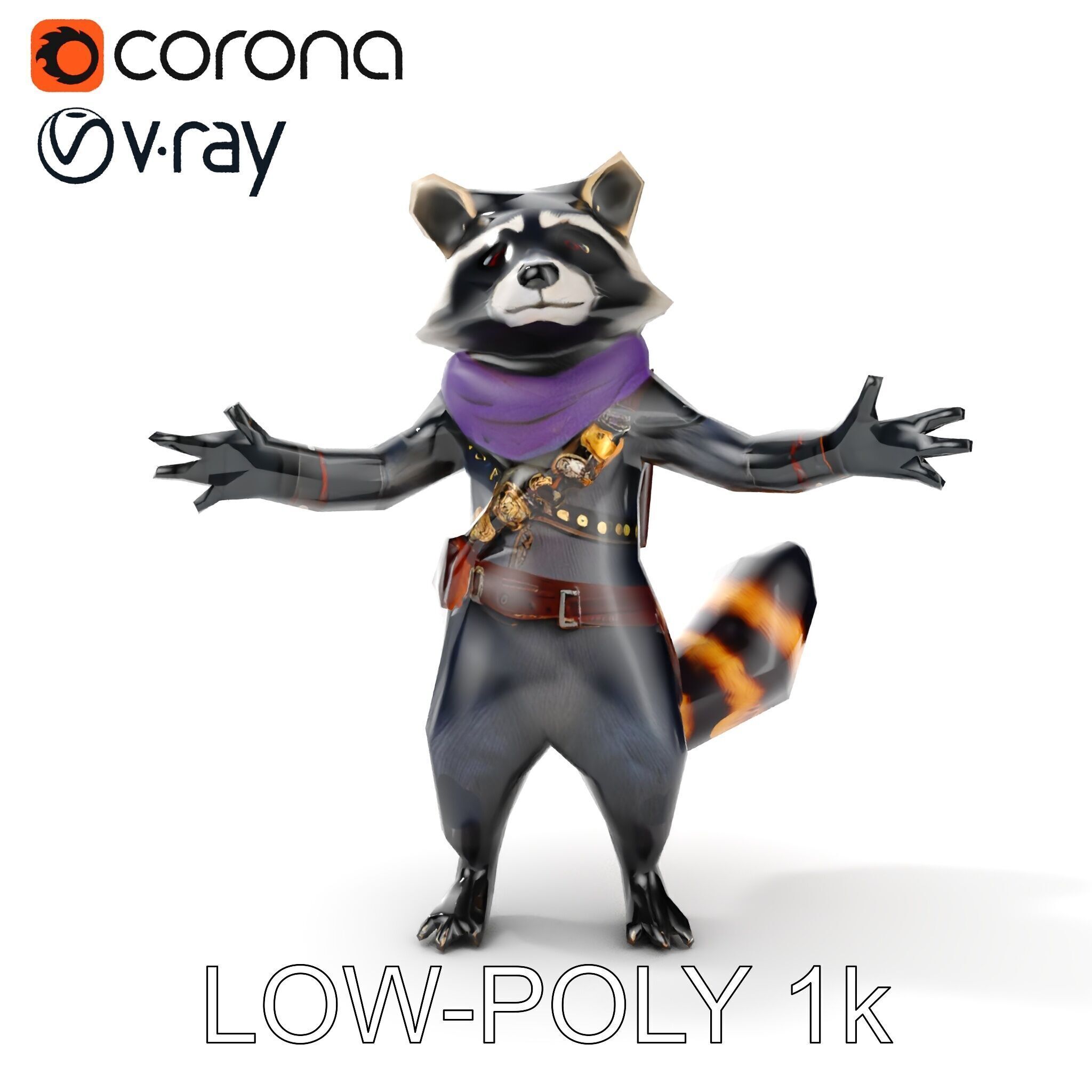 Rigged and Animated Adventurous Raccoon Character D Model Low-poly 3D model_12