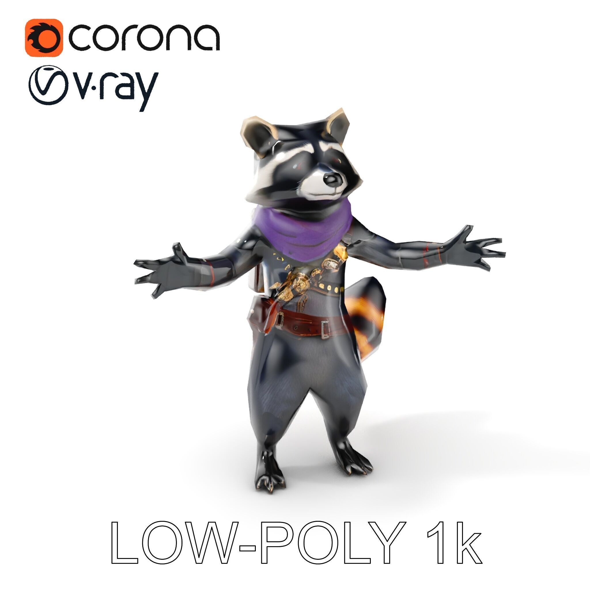 Rigged and Animated Adventurous Raccoon Character D Model Low-poly 3D model_8