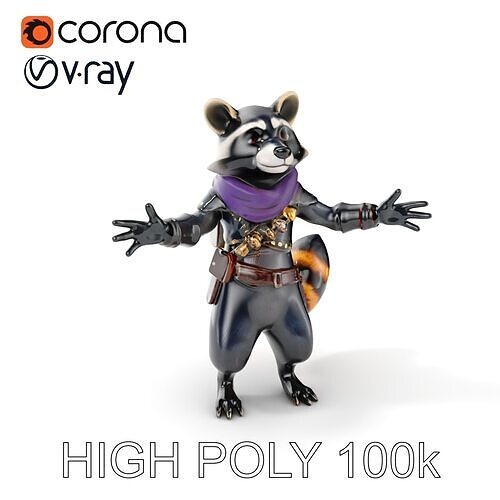 Rigged and Animated Adventurous Raccoon Character D Model Low-poly 3D model