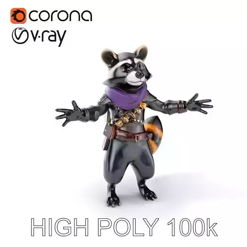 Rigged and Animated Adventurous Raccoon Character D Model Low-poly 3D model