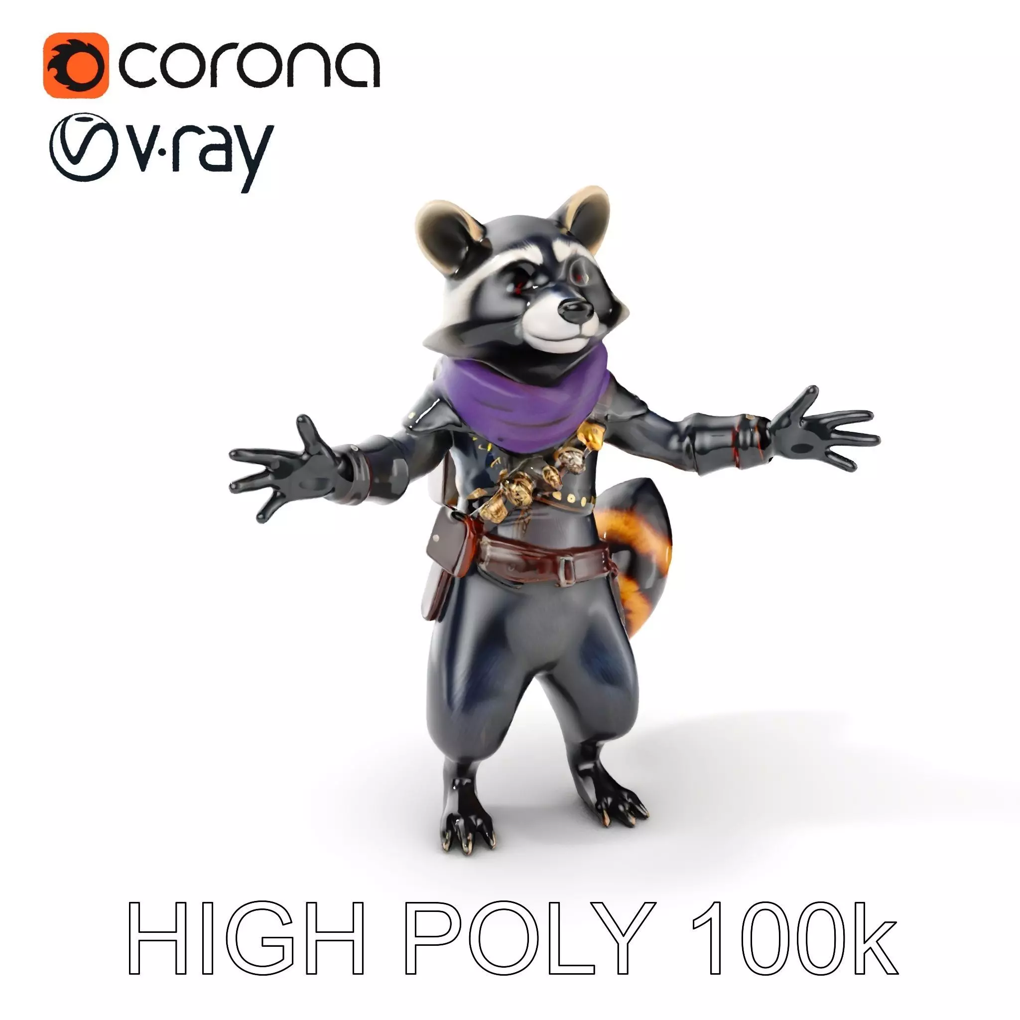 Rigged and Animated Adventurous Raccoon Character D Model Low-poly 3D model_0