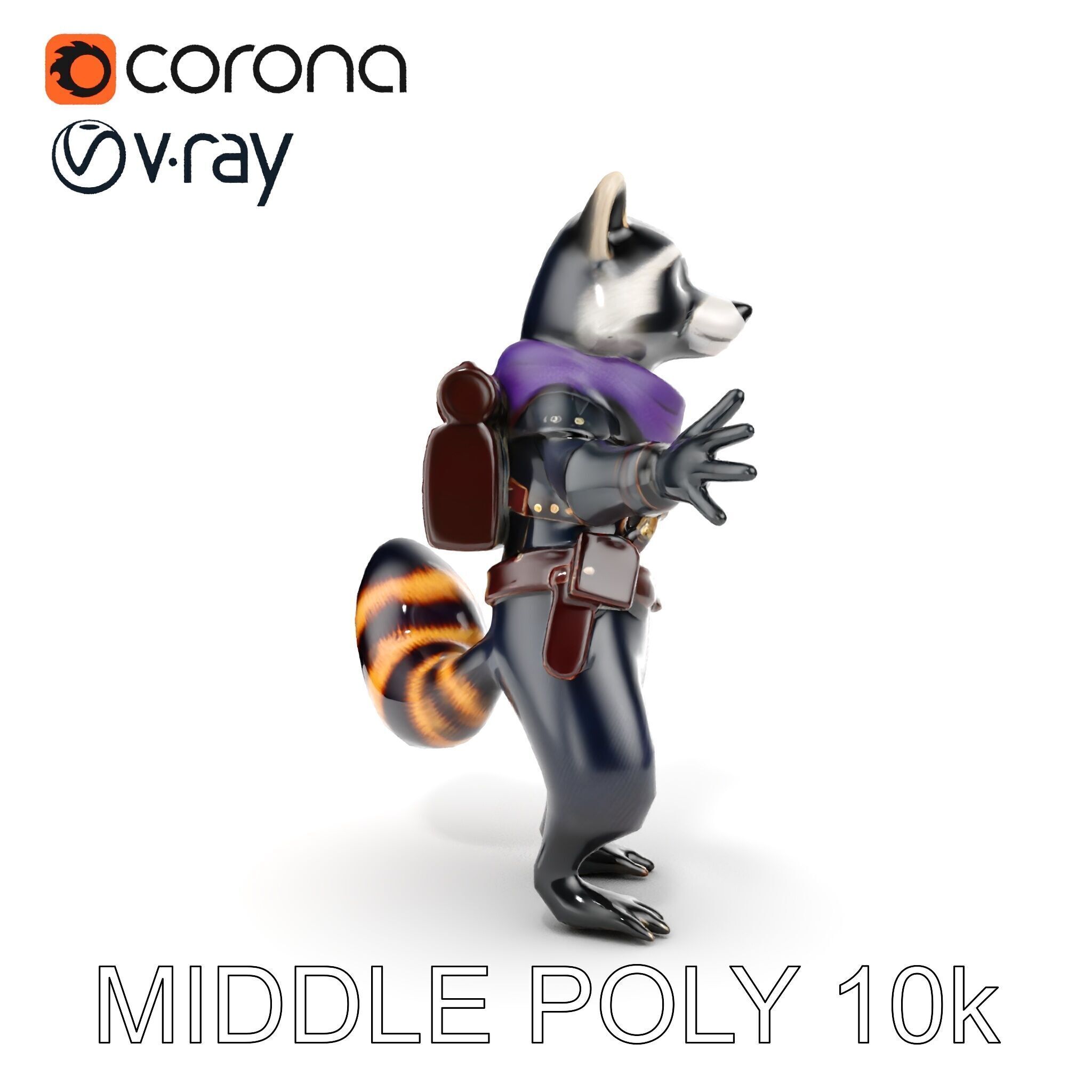Rigged and Animated Adventurous Raccoon Character D Model Low-poly 3D model_37