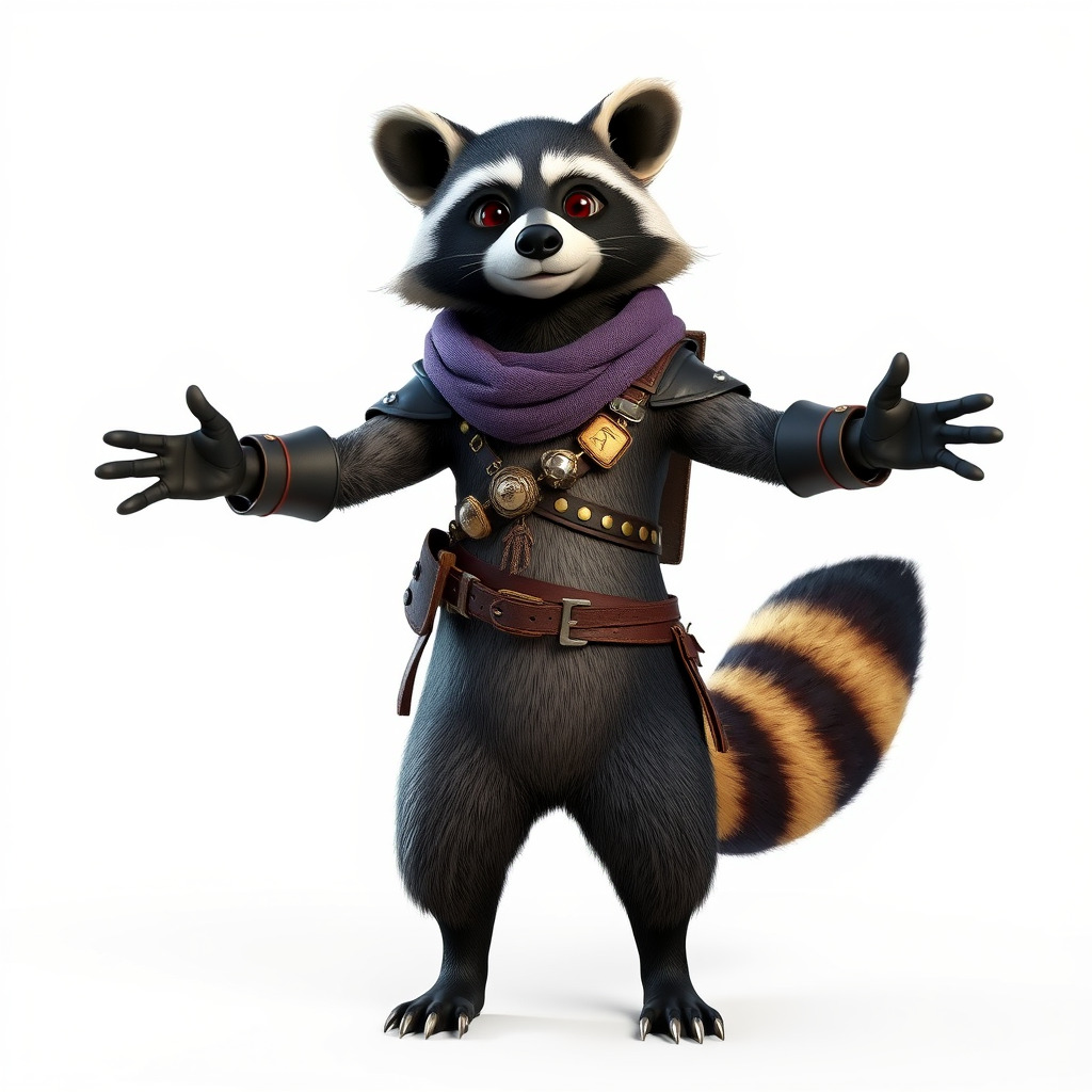 Rigged and Animated Adventurous Raccoon Character D Model Low-poly 3D model_3