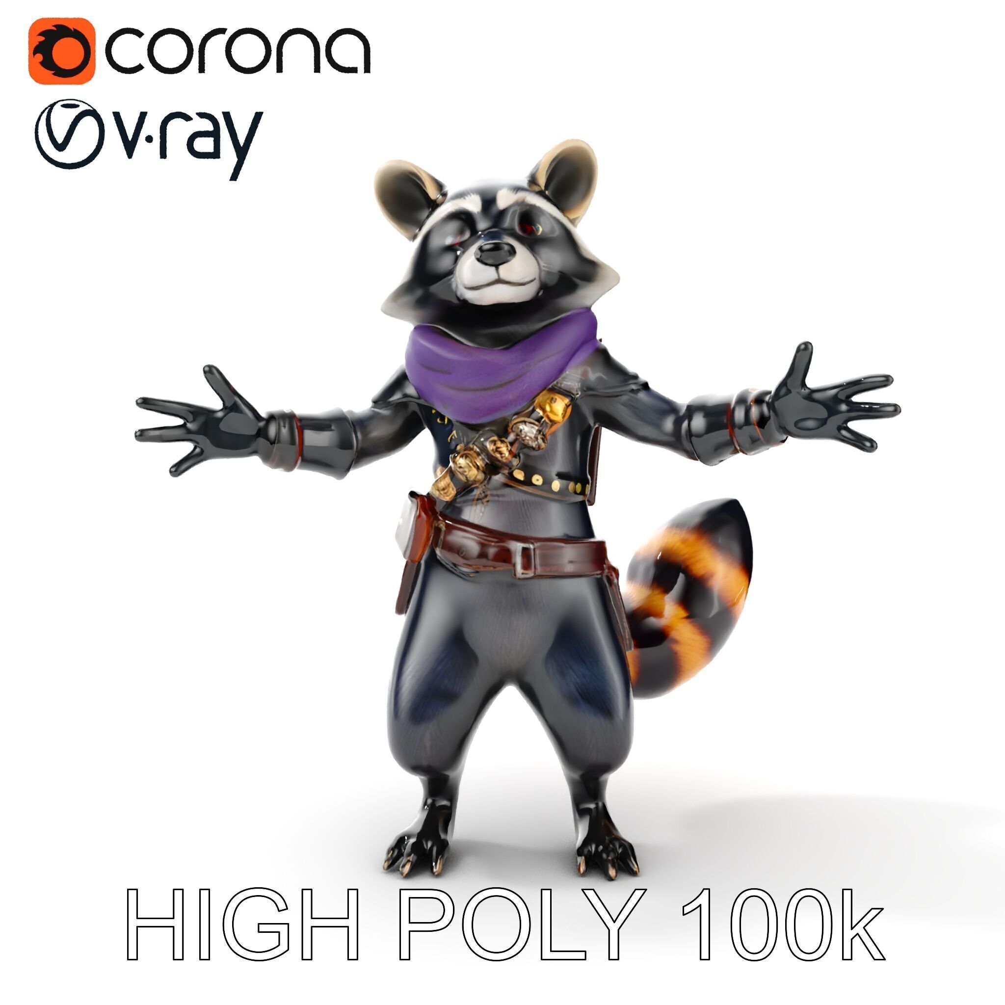 Rigged and Animated Adventurous Raccoon Character D Model Low-poly 3D model_13