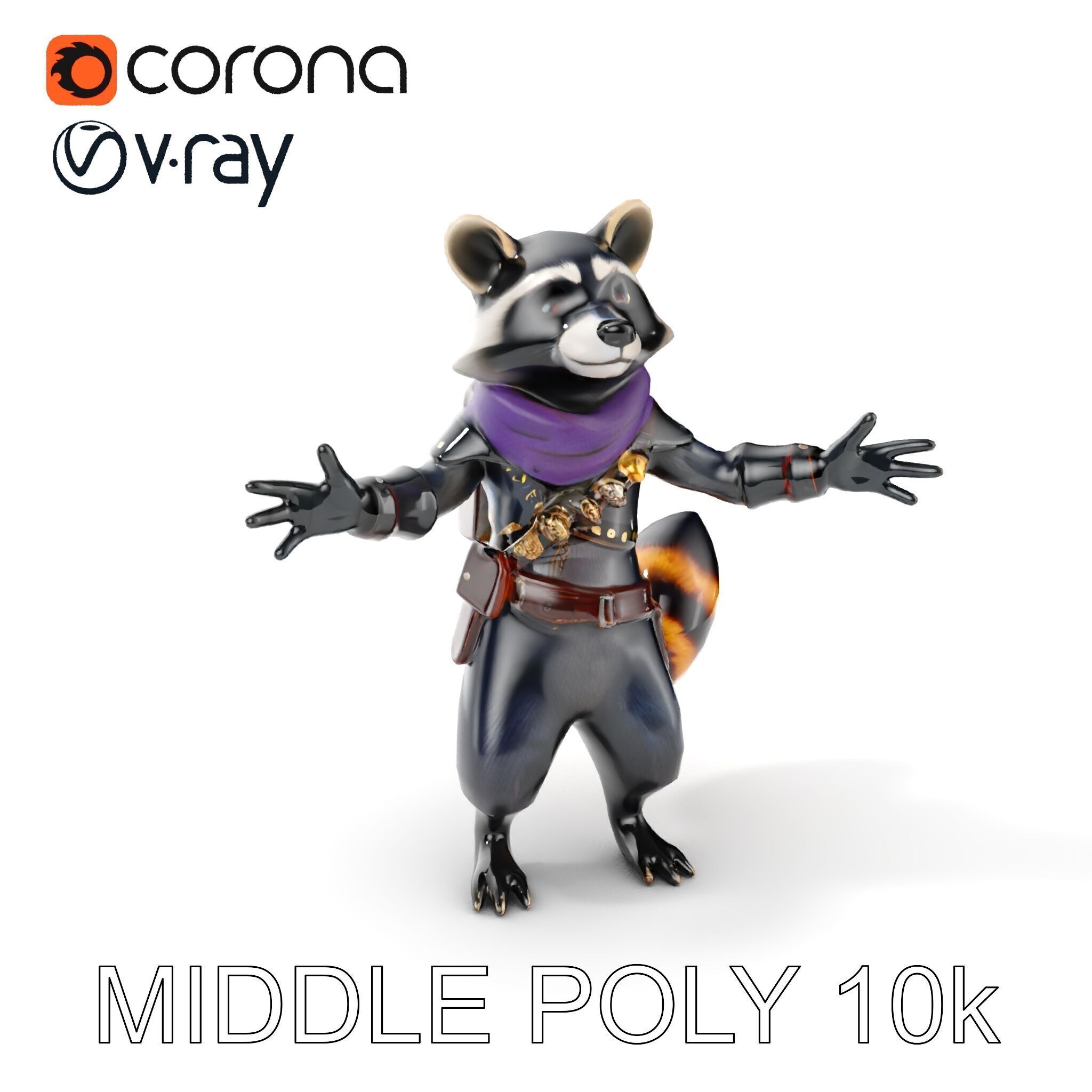 Rigged and Animated Adventurous Raccoon Character D Model Low-poly 3D model_11