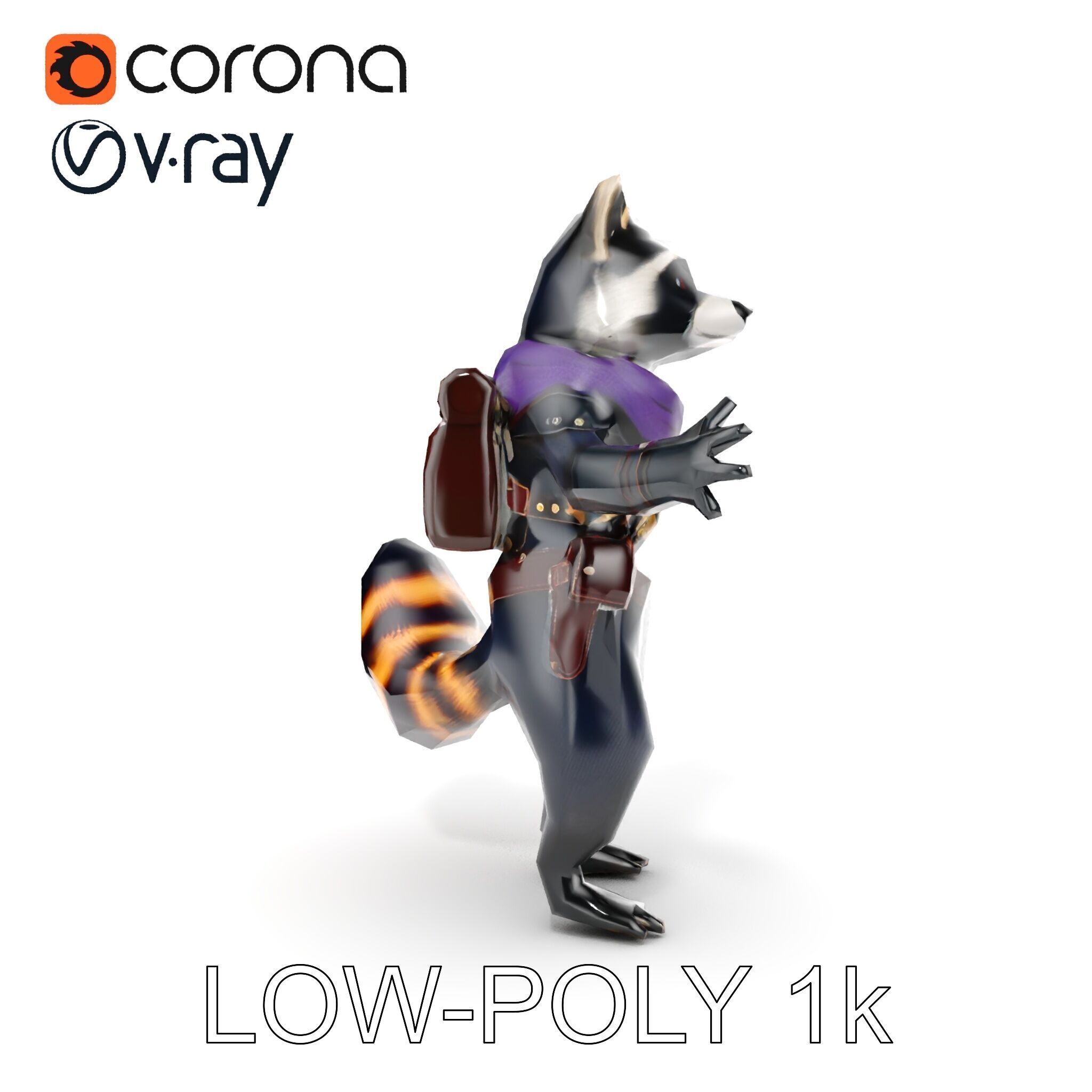 Rigged and Animated Adventurous Raccoon Character D Model Low-poly 3D model_21