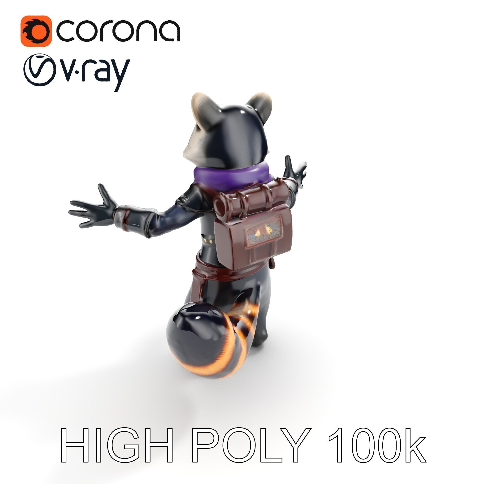 Rigged and Animated Adventurous Raccoon Character D Model Low-poly 3D model_19