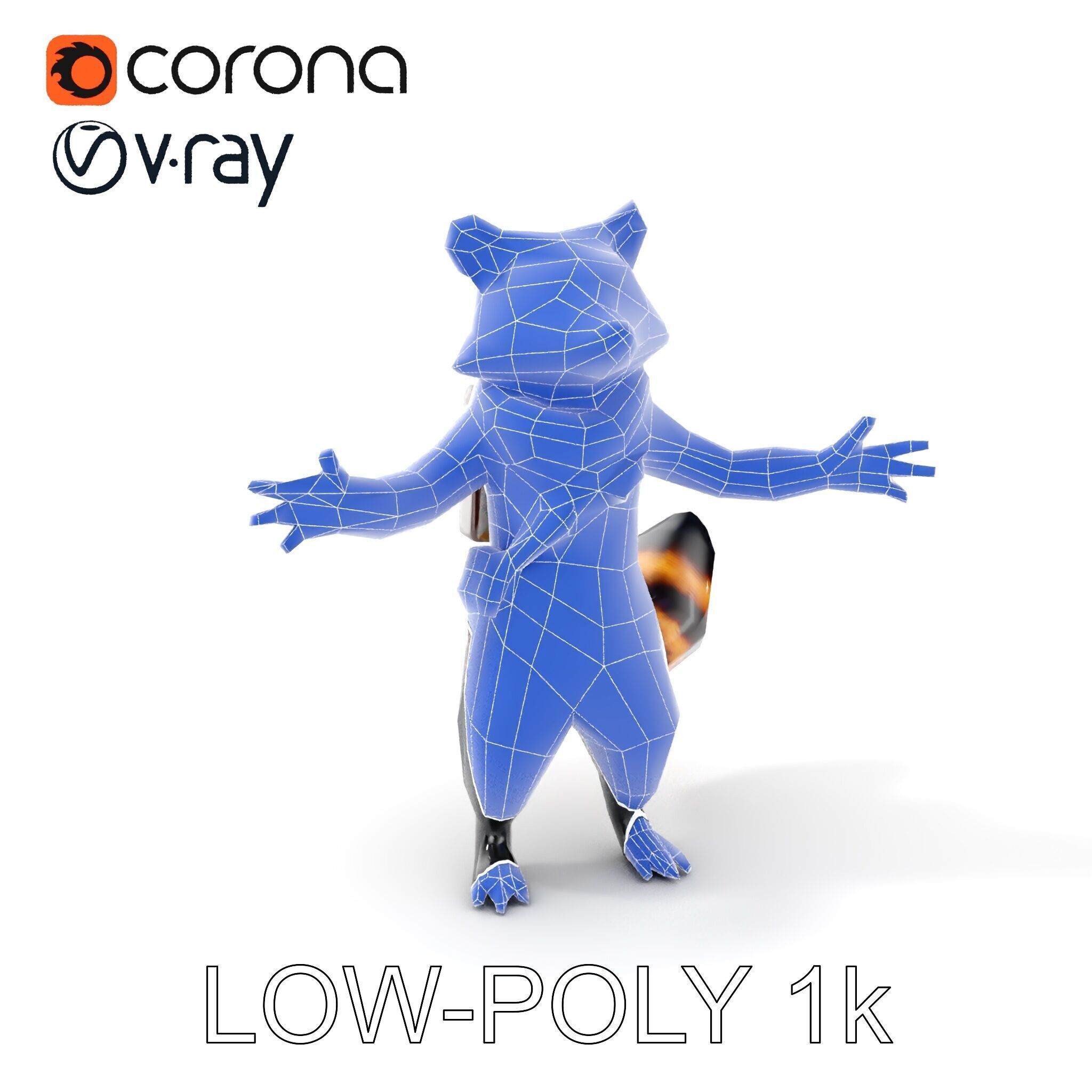 Rigged and Animated Adventurous Raccoon Character D Model Low-poly 3D model_15