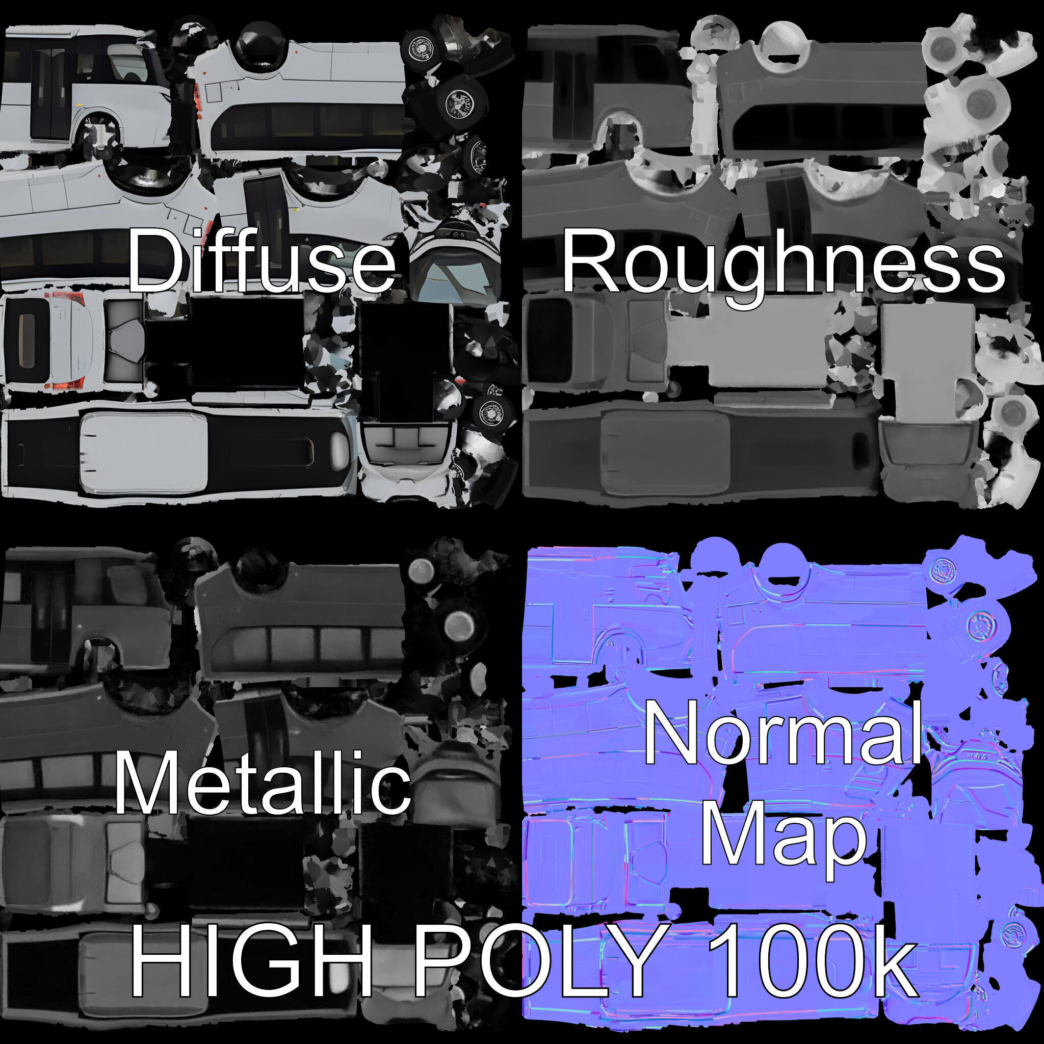 Modern Futuristic Bus Model Pack Low-poly 3D model_3