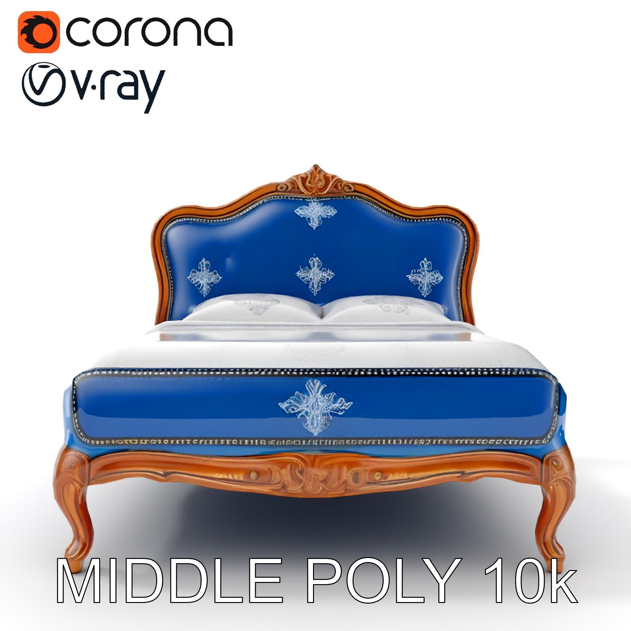 Elegant Baroque Bed Model Pack Low-poly 3D model_24