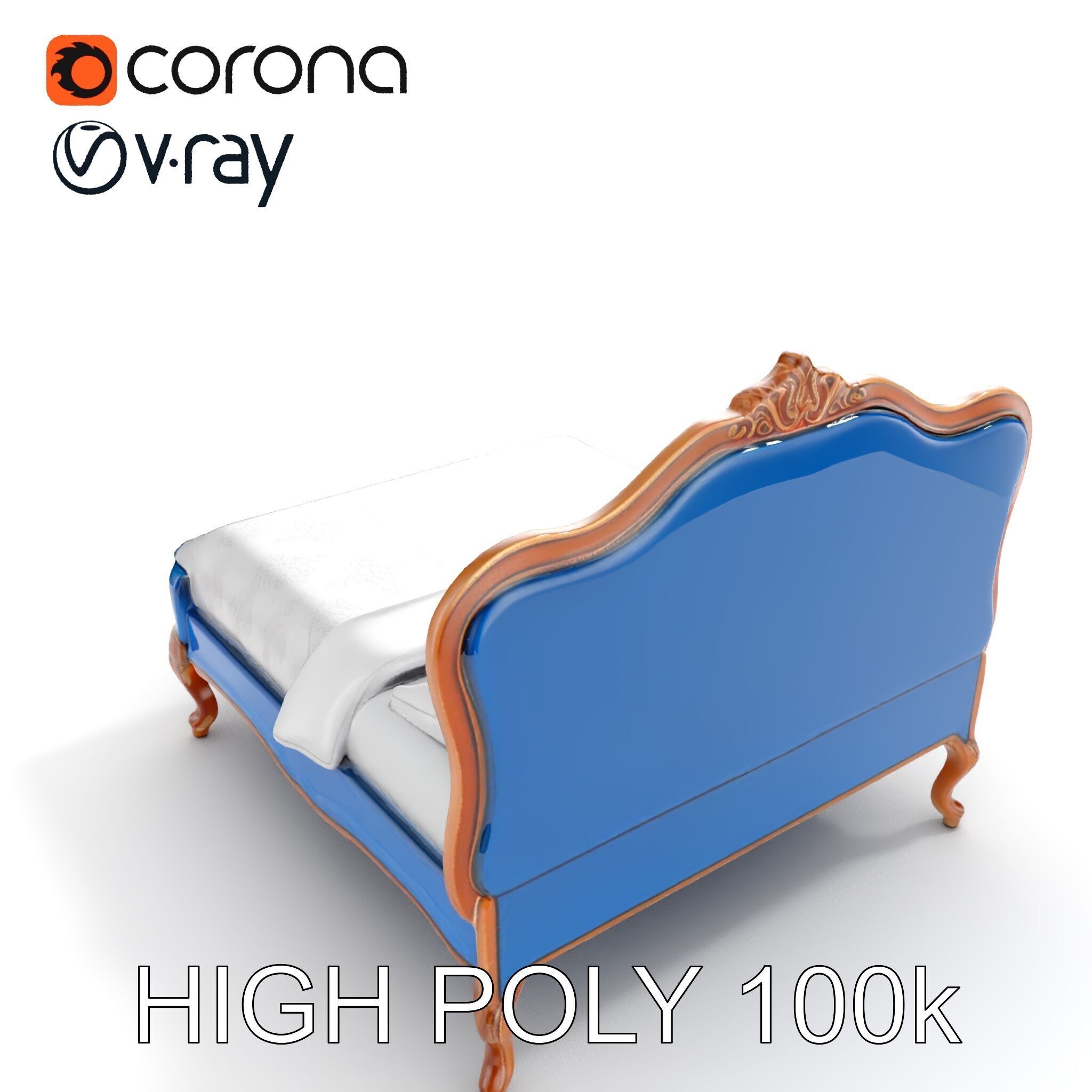 Elegant Baroque Bed Model Pack Low-poly 3D model_12