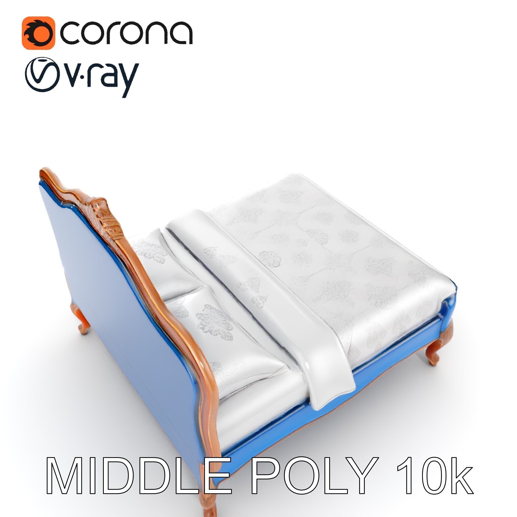 Elegant Baroque Bed Model Pack Low-poly 3D model_15