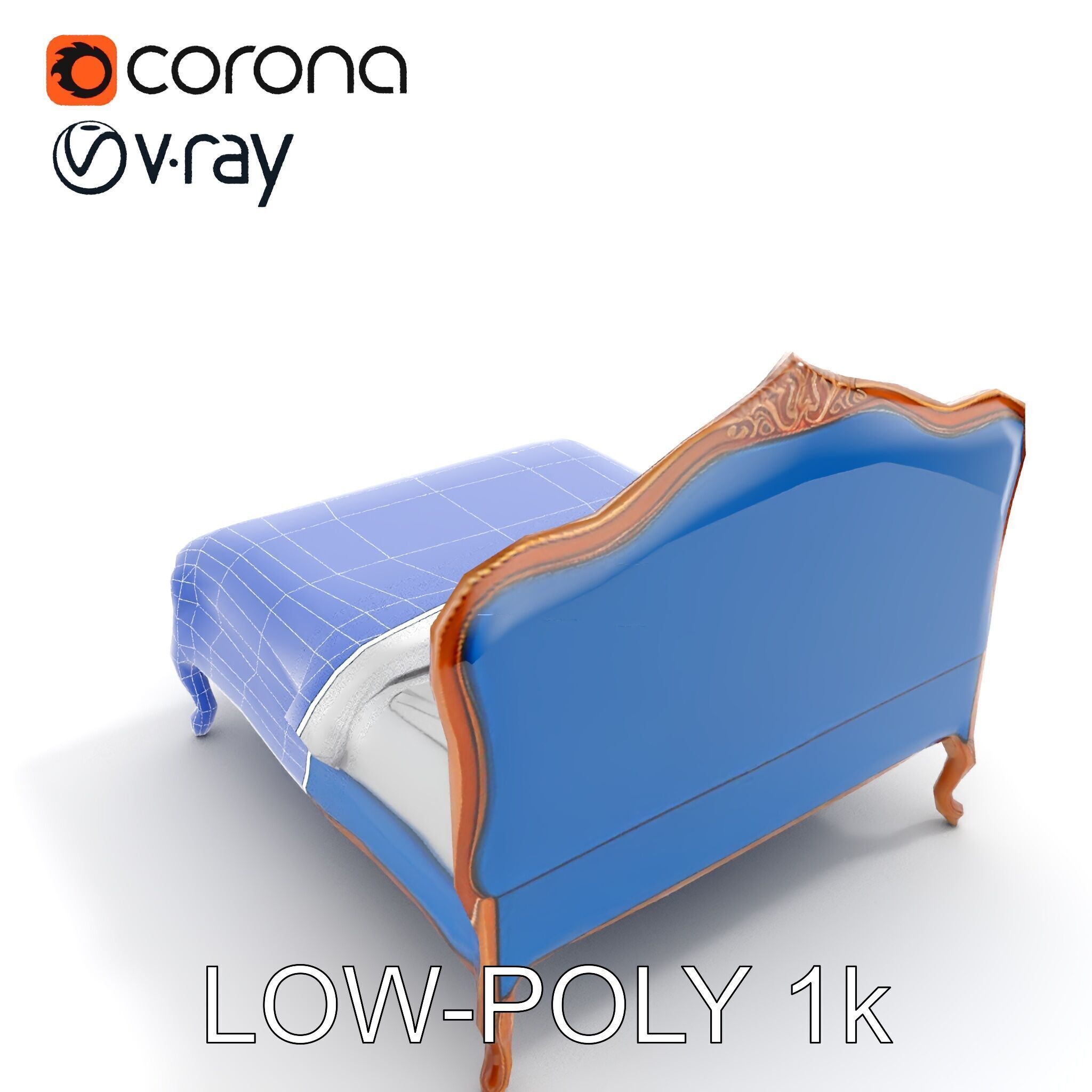 Elegant Baroque Bed Model Pack Low-poly 3D model_16