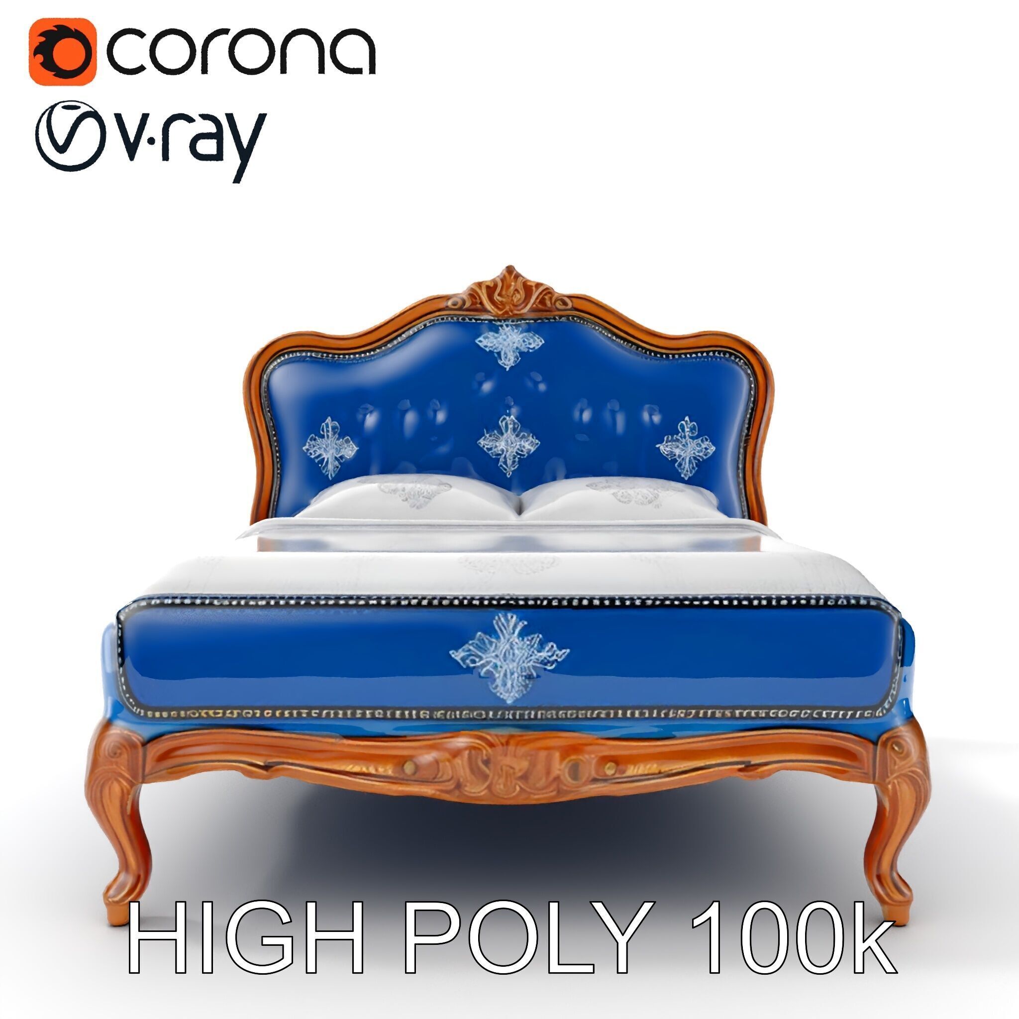 Elegant Baroque Bed Model Pack Low-poly 3D model_23