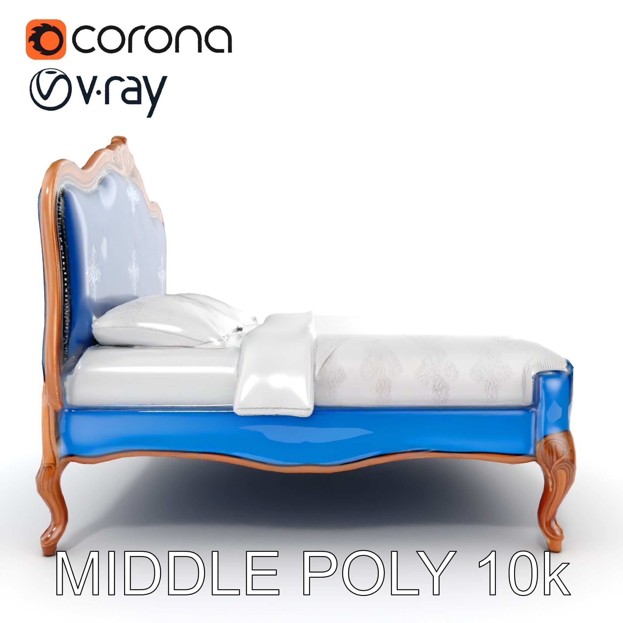 Elegant Baroque Bed Model Pack Low-poly 3D model_27