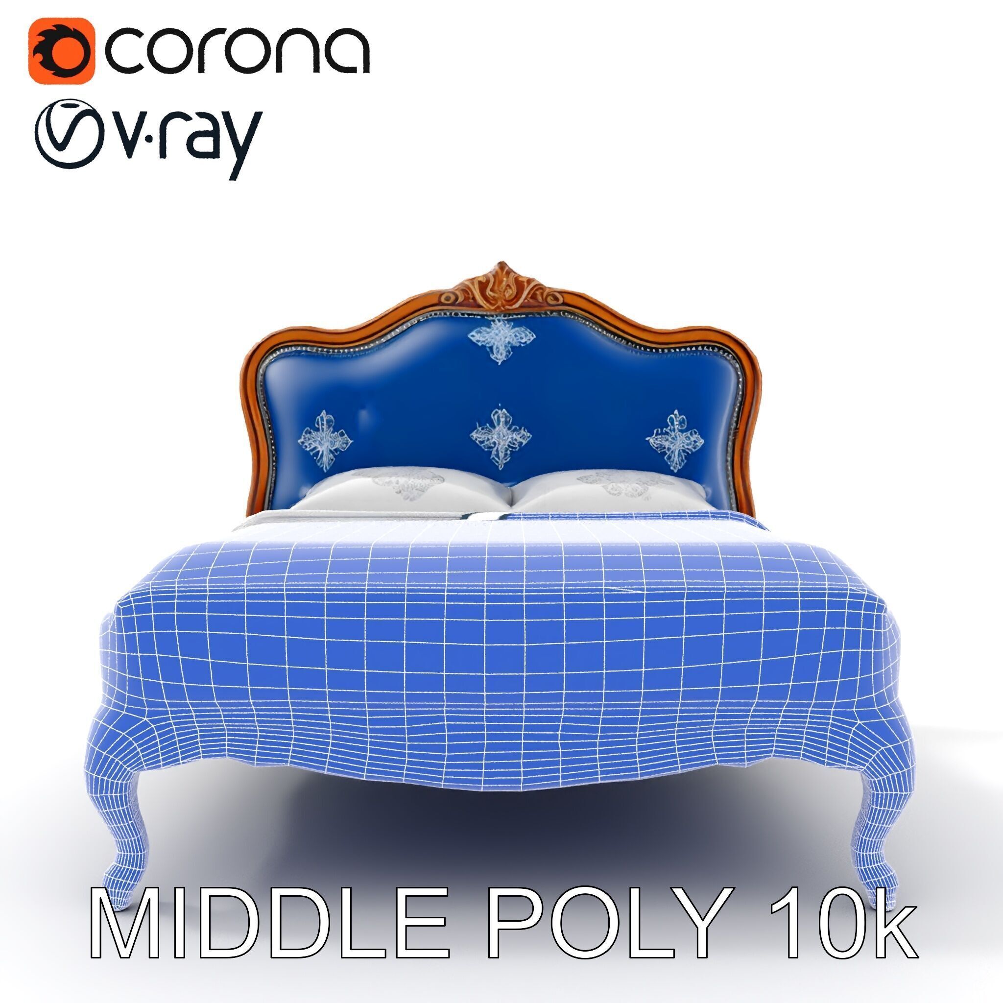 Elegant Baroque Bed Model Pack Low-poly 3D model_30