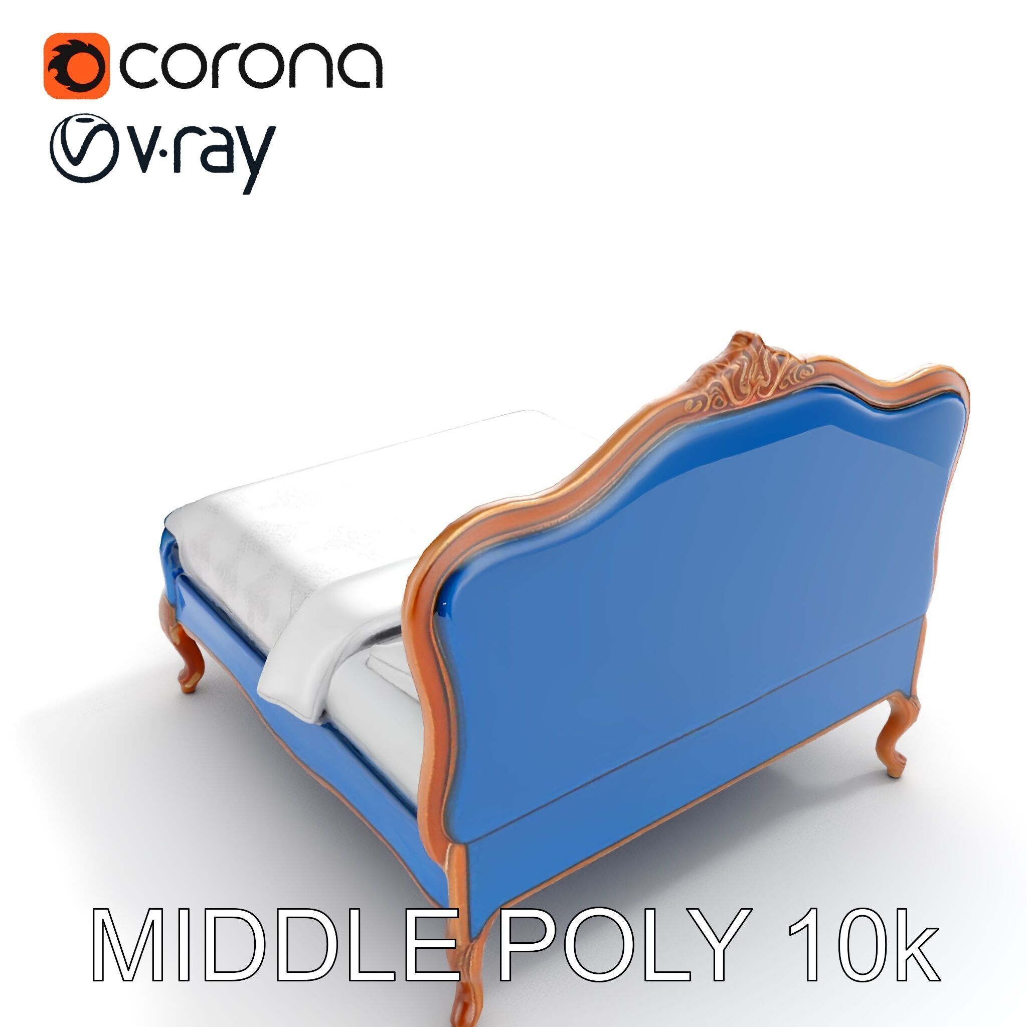 Elegant Baroque Bed Model Pack Low-poly 3D model_6