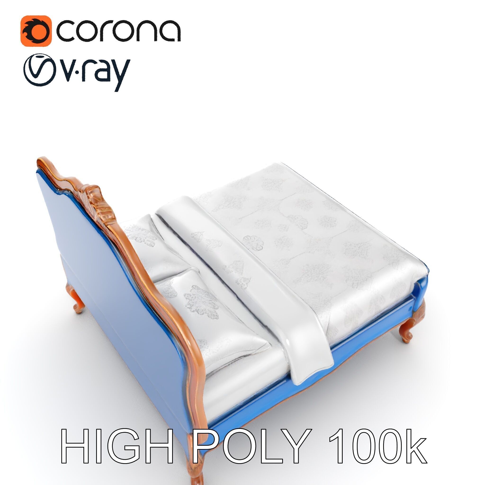 Elegant Baroque Bed Model Pack Low-poly 3D model_20