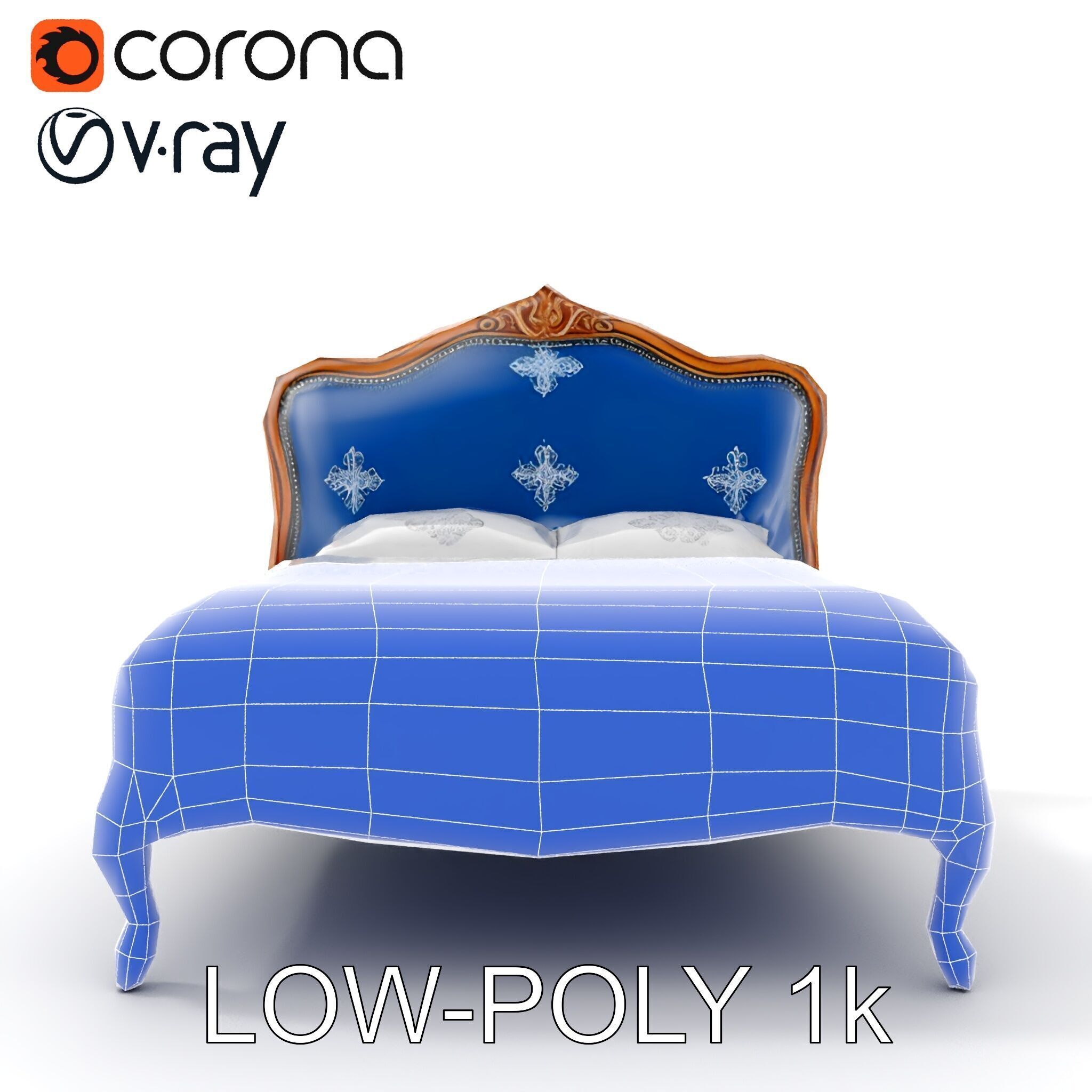 Elegant Baroque Bed Model Pack Low-poly 3D model_31