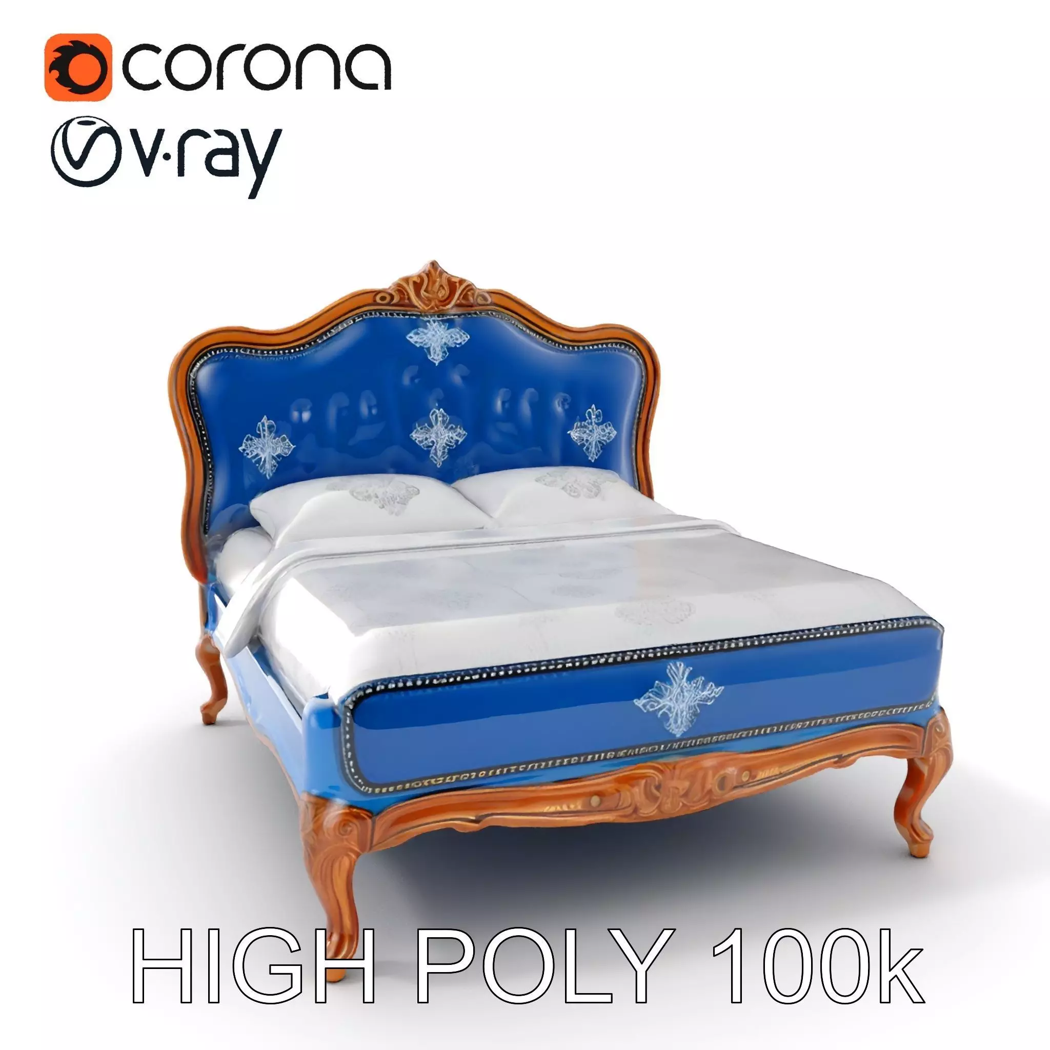 Elegant Baroque Bed Model Pack Low-poly 3D model_0