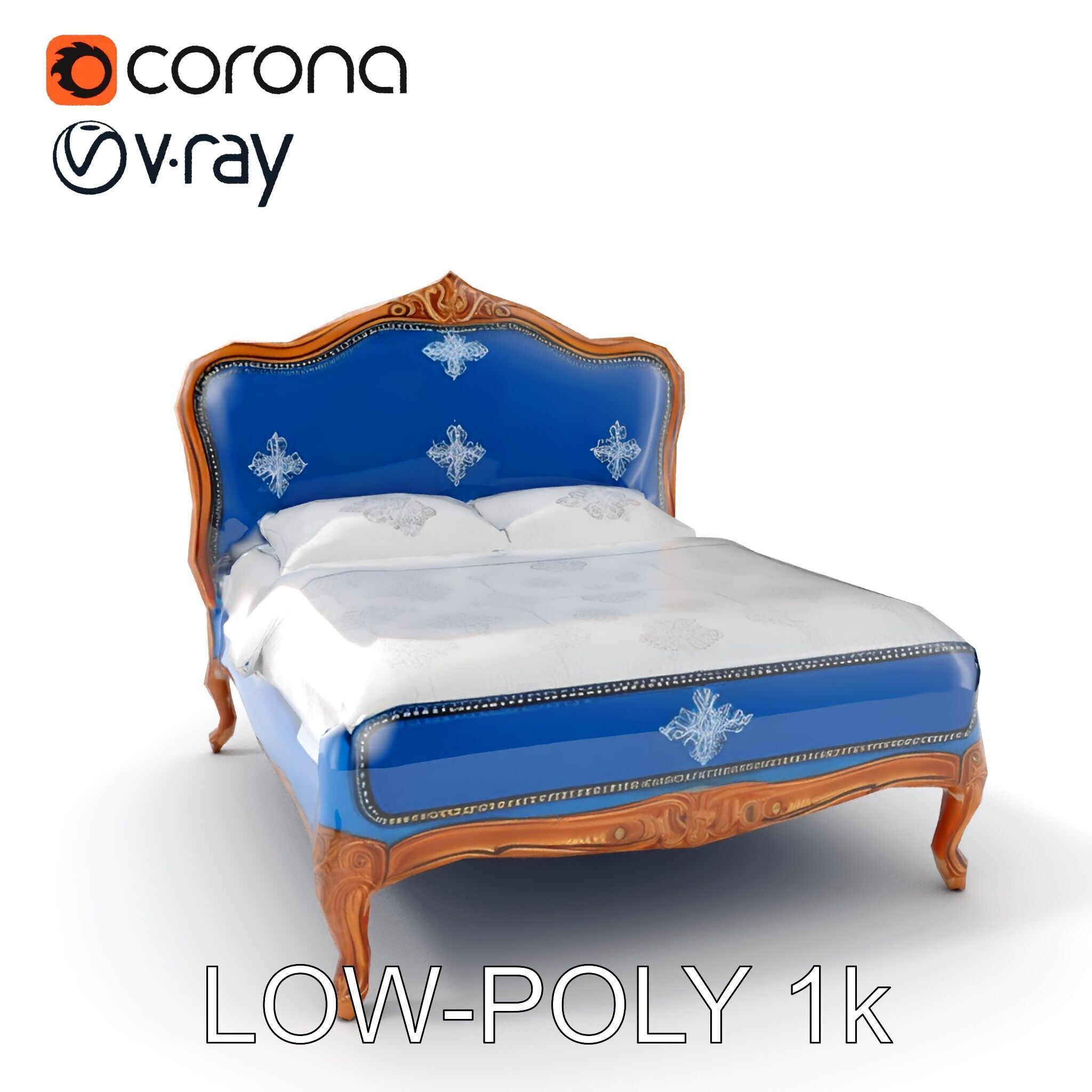 Elegant Baroque Bed Model Pack Low-poly 3D model_11