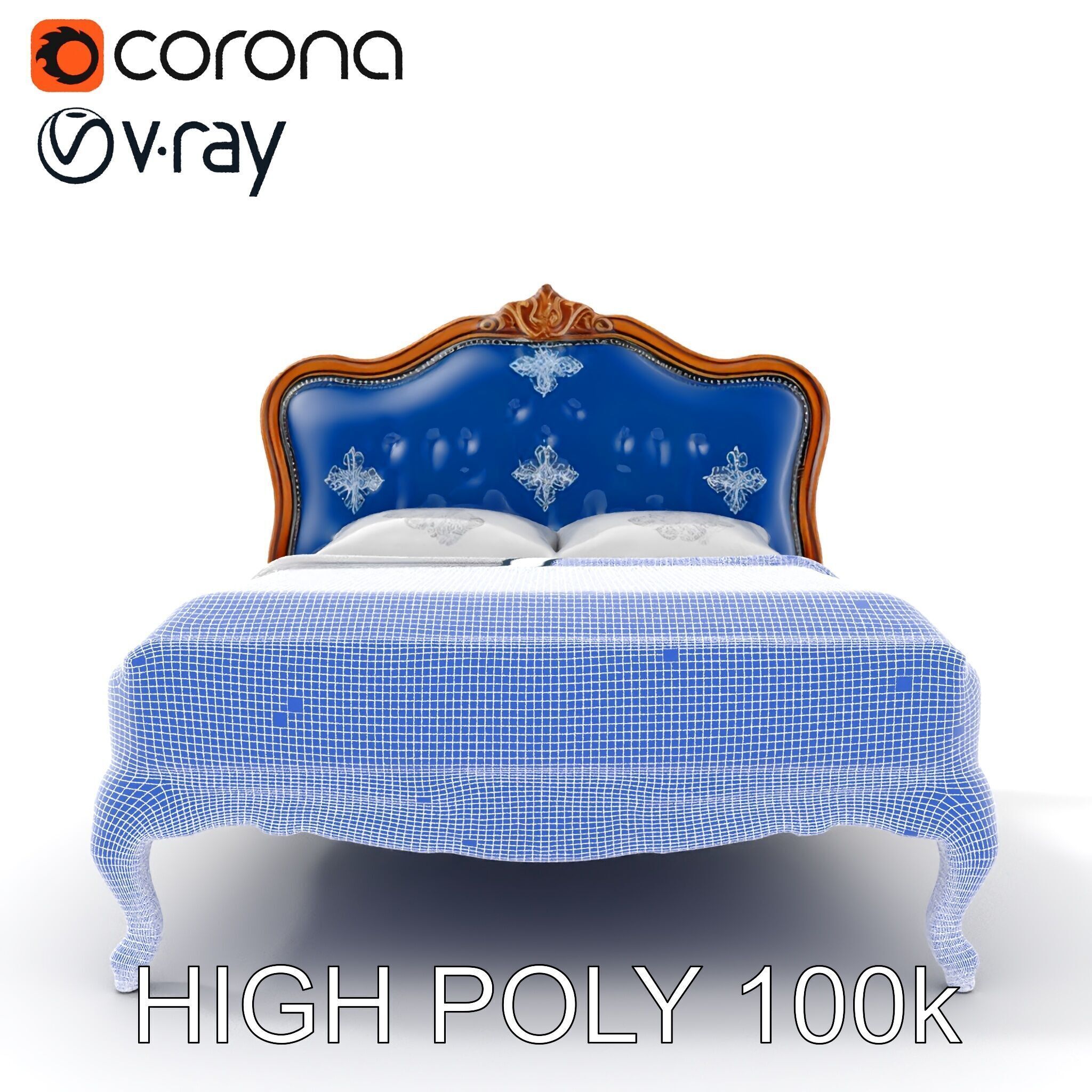 Elegant Baroque Bed Model Pack Low-poly 3D model_32