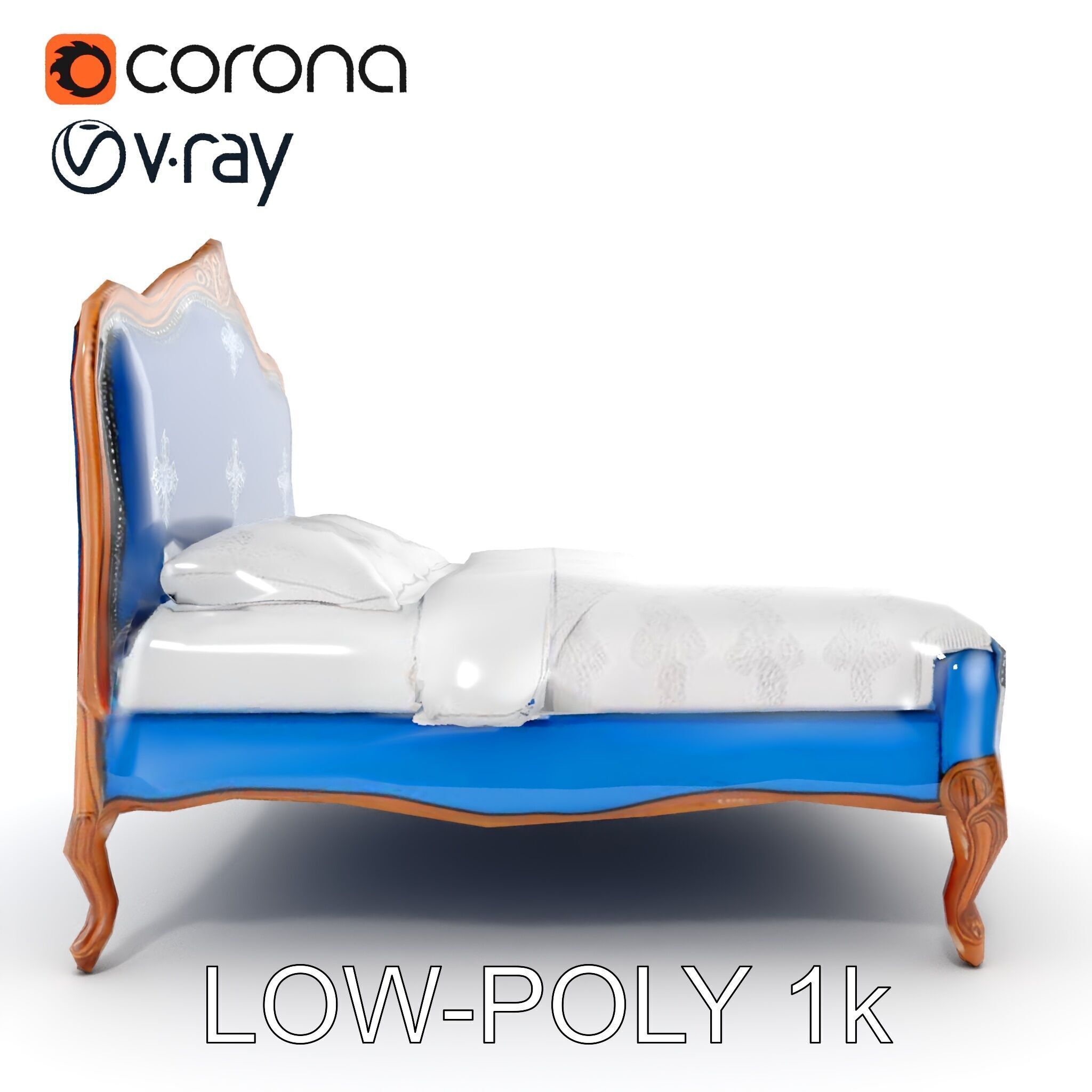 Elegant Baroque Bed Model Pack Low-poly 3D model_7