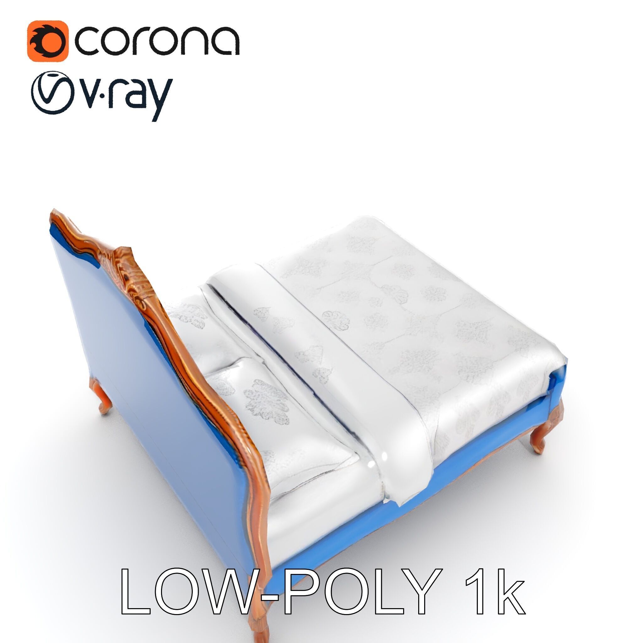 Elegant Baroque Bed Model Pack Low-poly 3D model_22