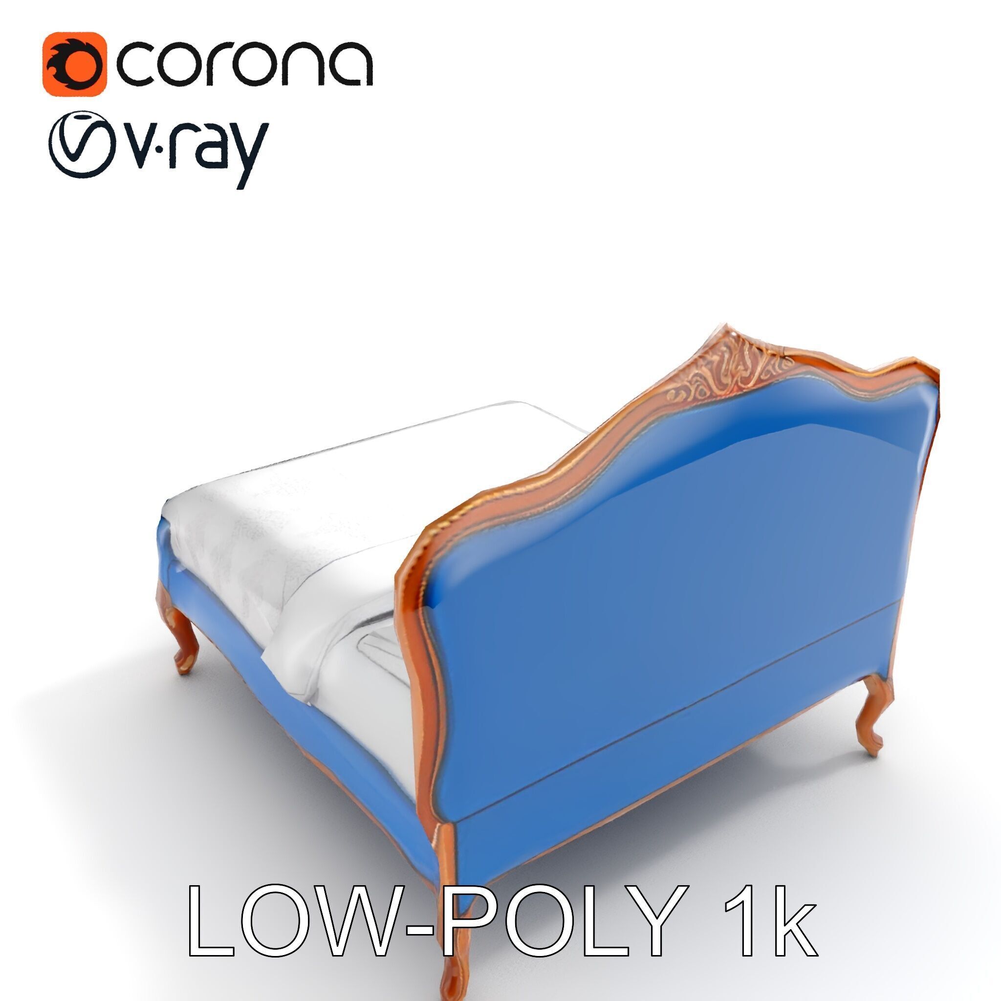 Elegant Baroque Bed Model Pack Low-poly 3D model_19