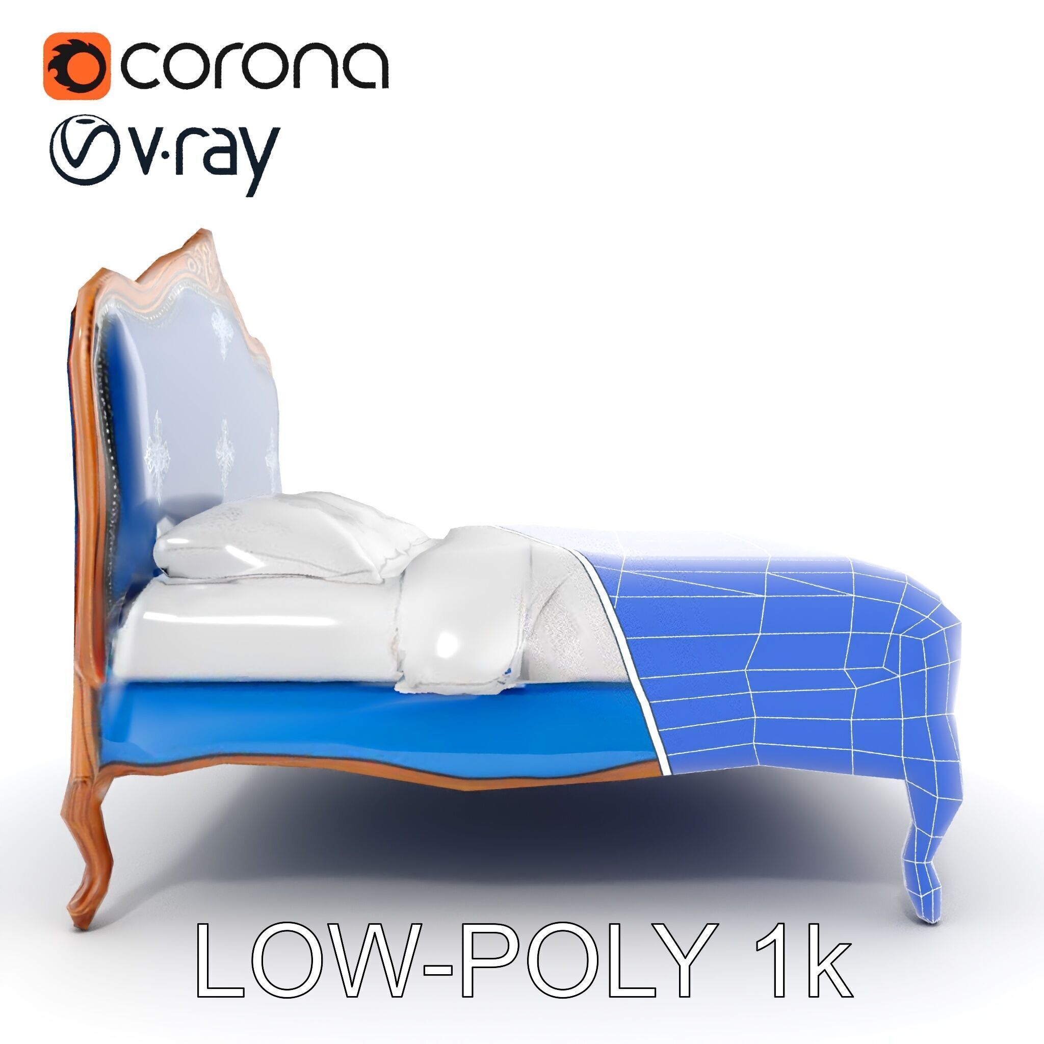 Elegant Baroque Bed Model Pack Low-poly 3D model_28