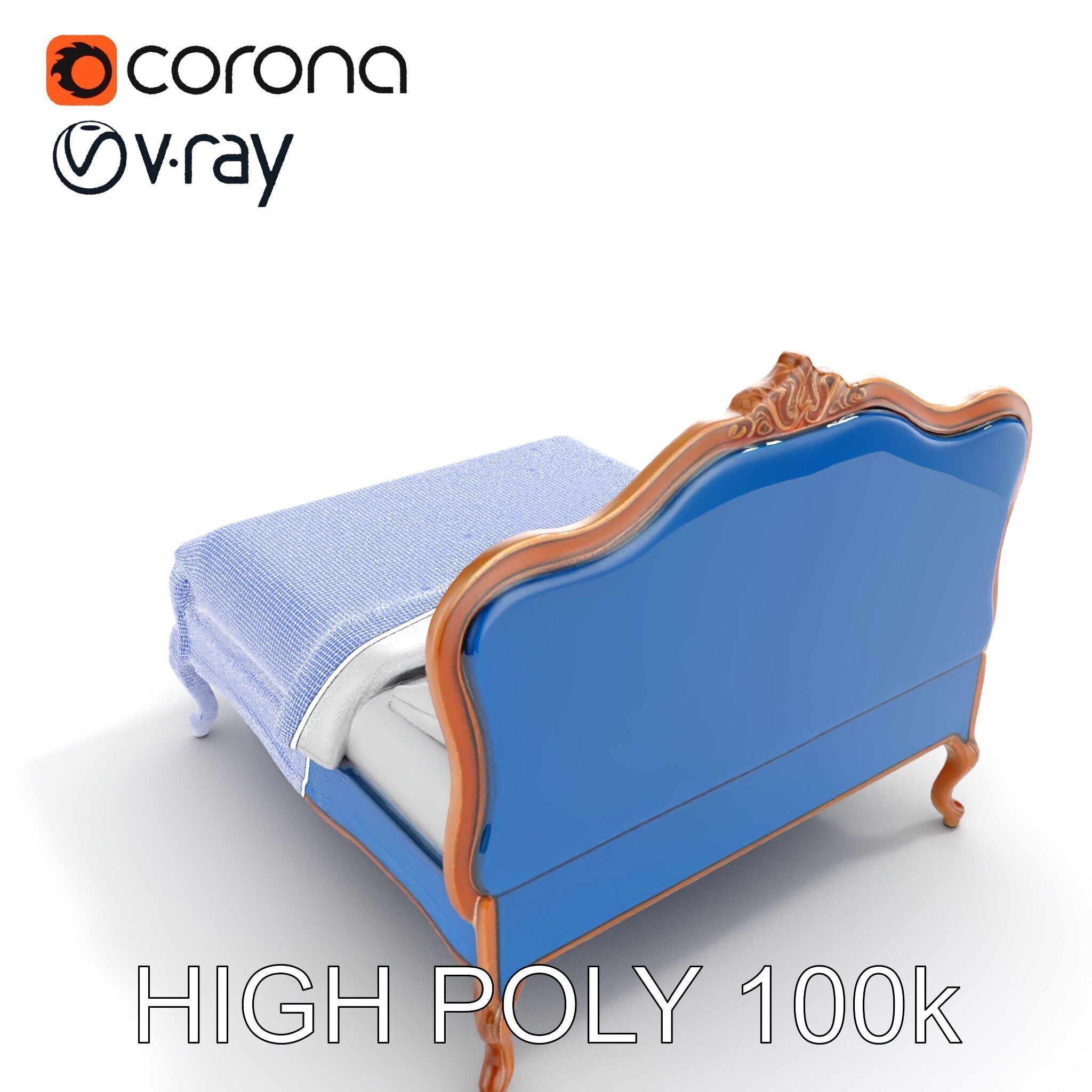 Elegant Baroque Bed Model Pack Low-poly 3D model_17