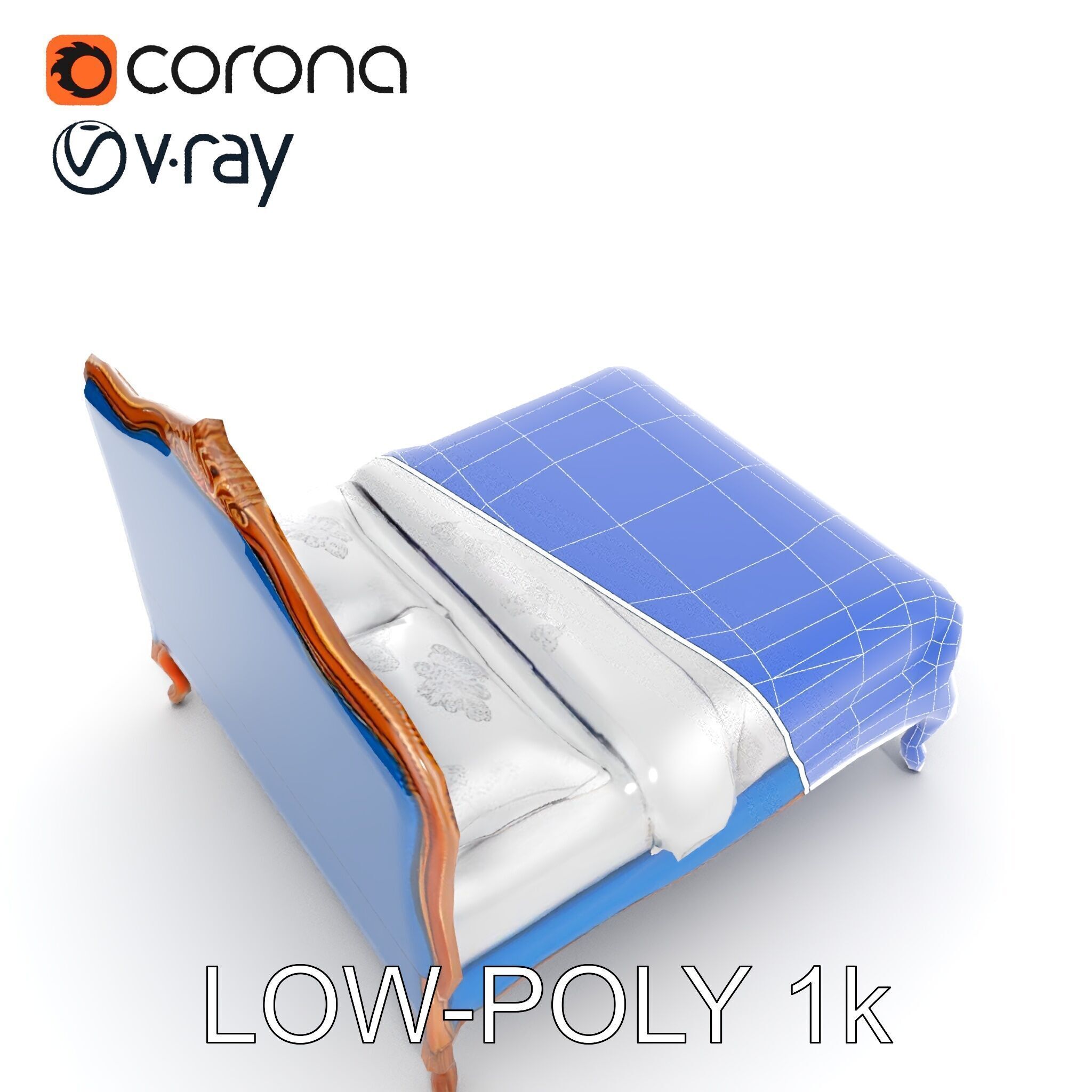 Elegant Baroque Bed Model Pack Low-poly 3D model_25