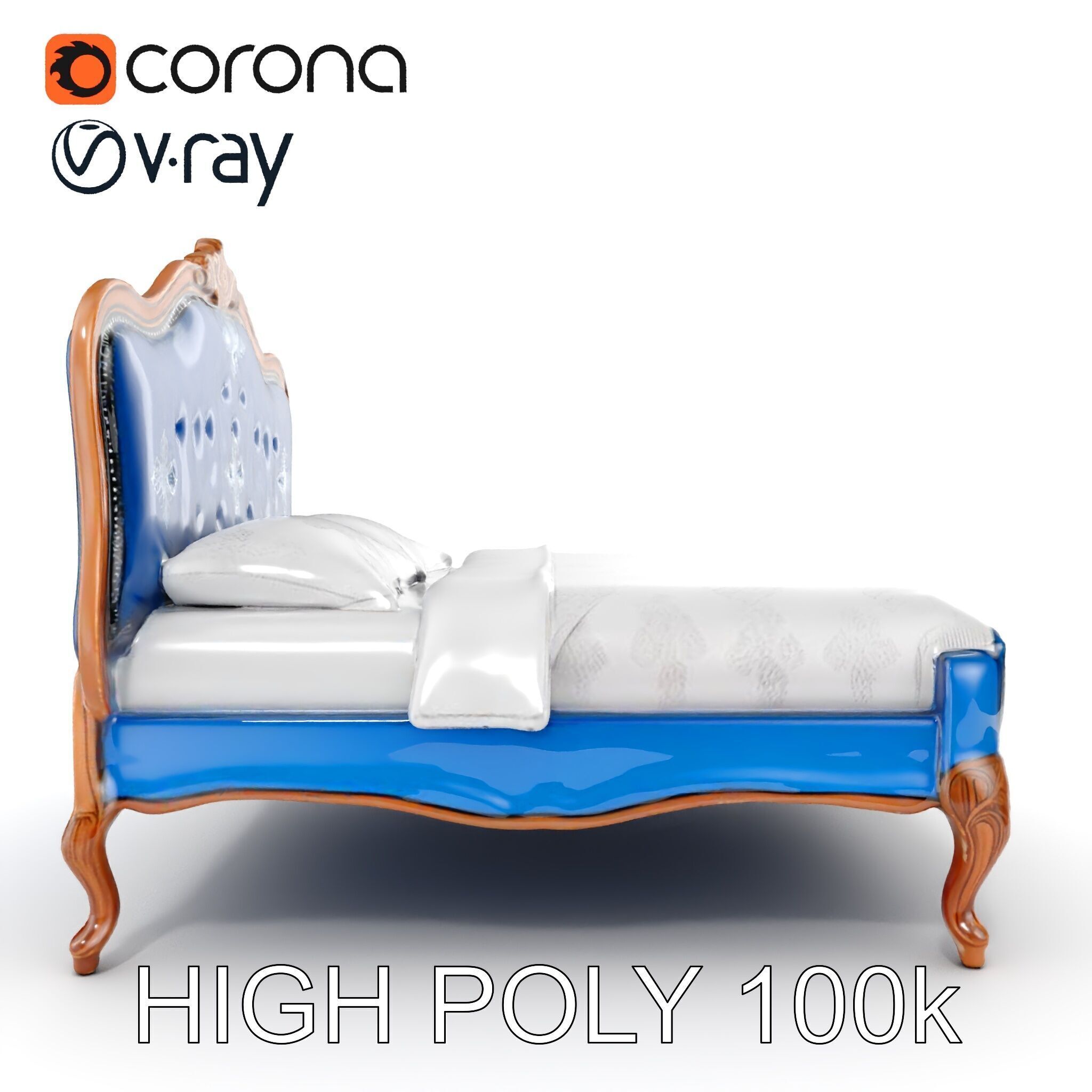 Elegant Baroque Bed Model Pack Low-poly 3D model_29