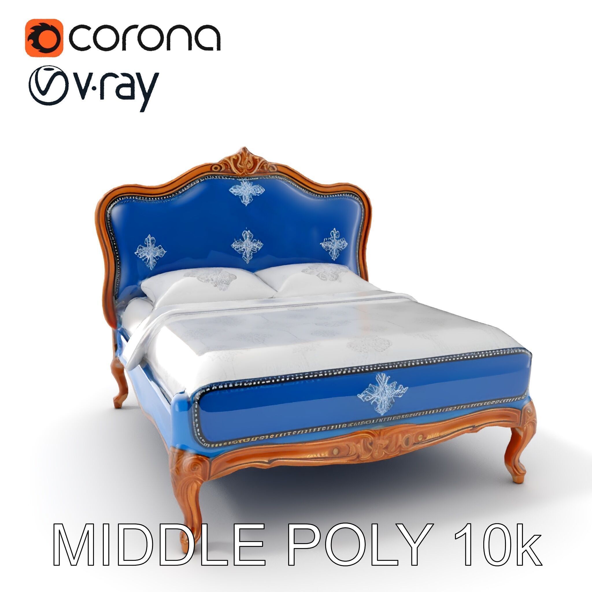 Elegant Baroque Bed Model Pack Low-poly 3D model_10