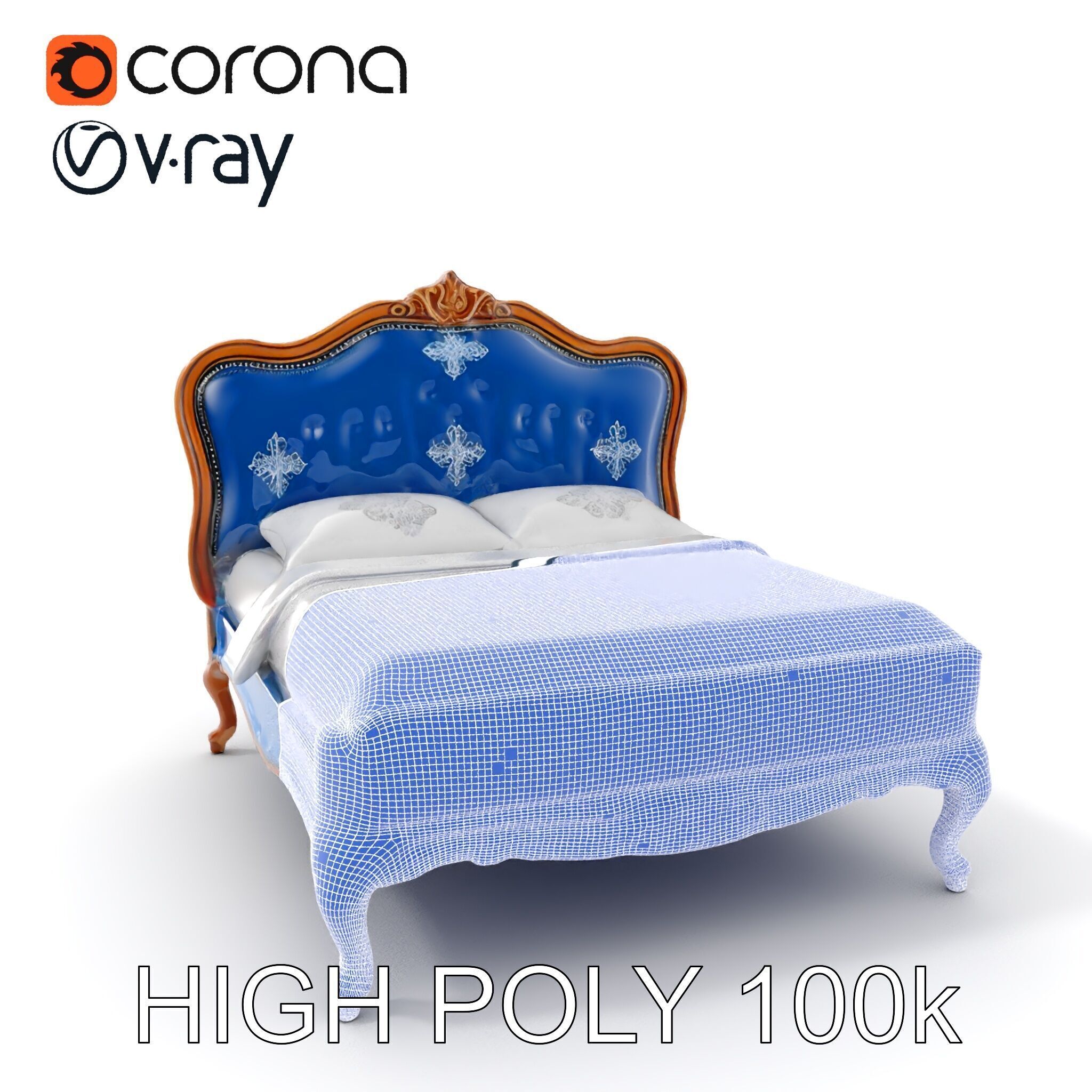 Elegant Baroque Bed Model Pack Low-poly 3D model_4