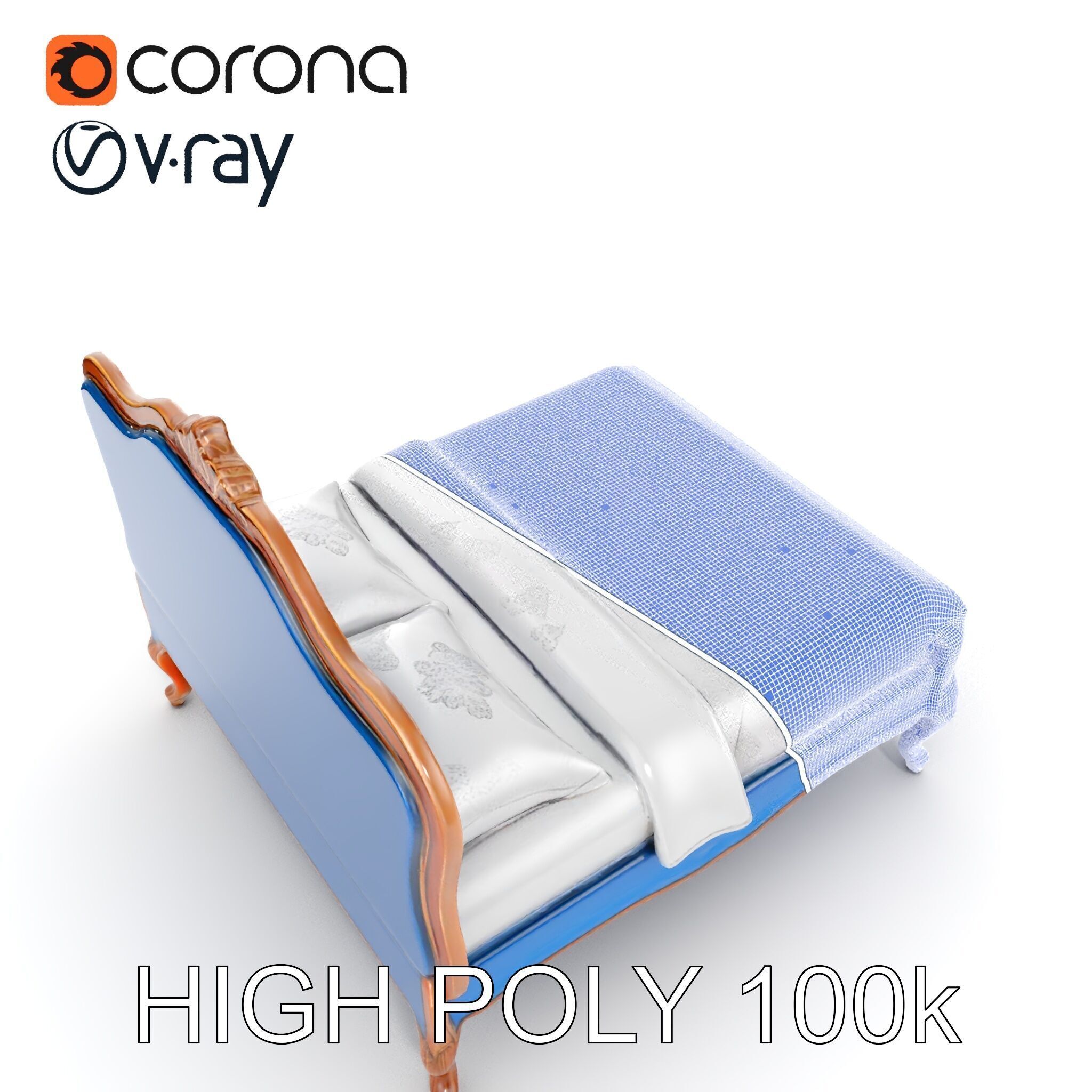 Elegant Baroque Bed Model Pack Low-poly 3D model_26