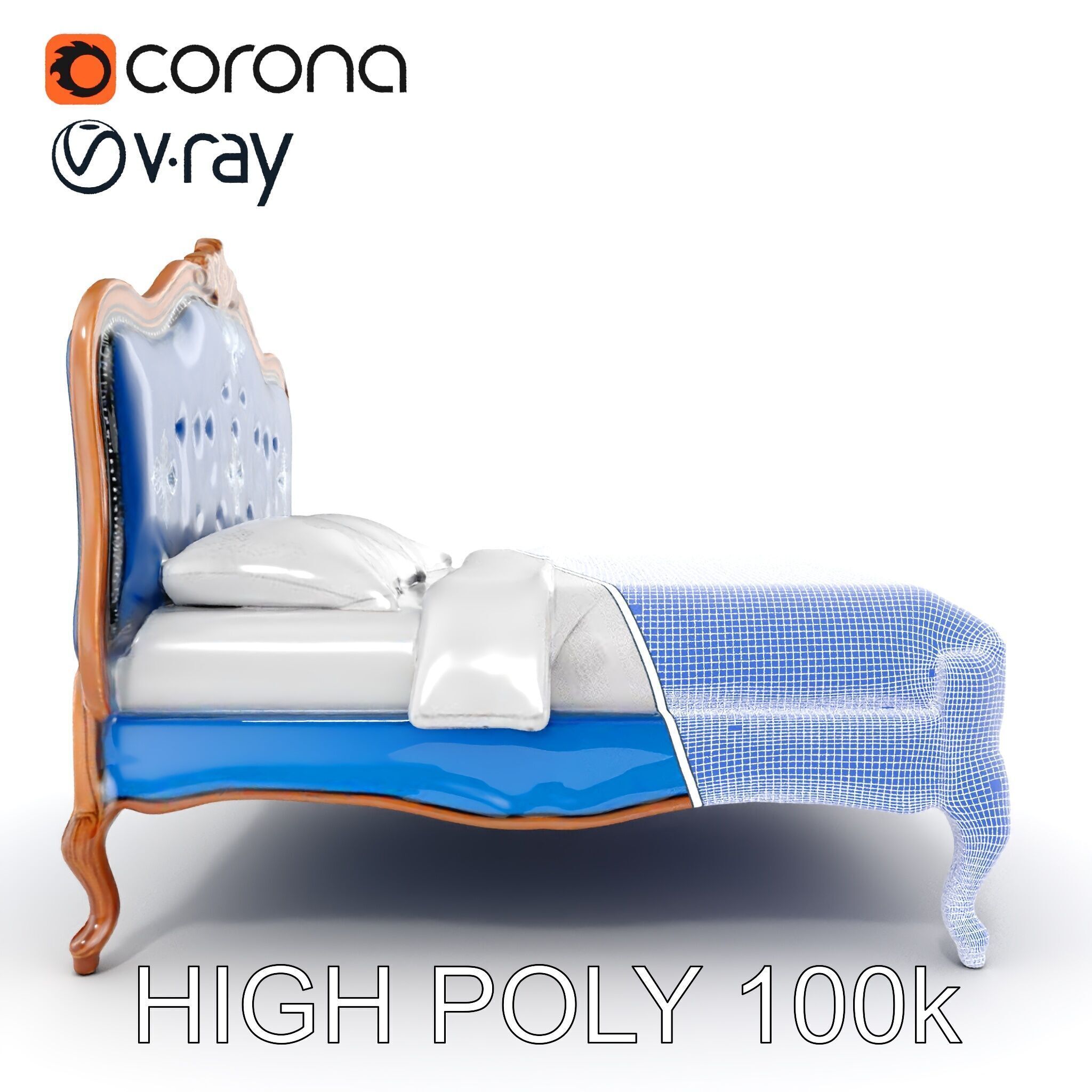 Elegant Baroque Bed Model Pack Low-poly 3D model_35