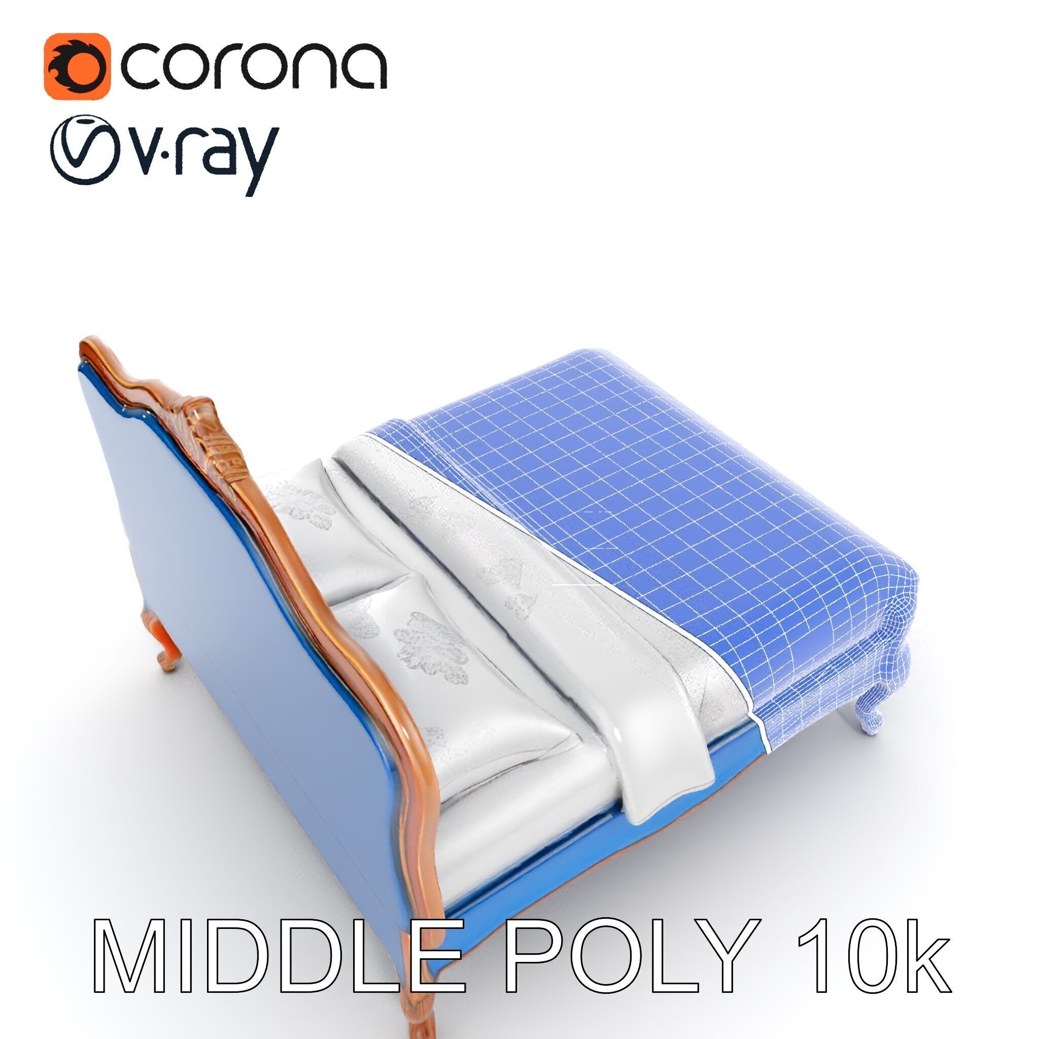 Elegant Baroque Bed Model Pack Low-poly 3D model_18