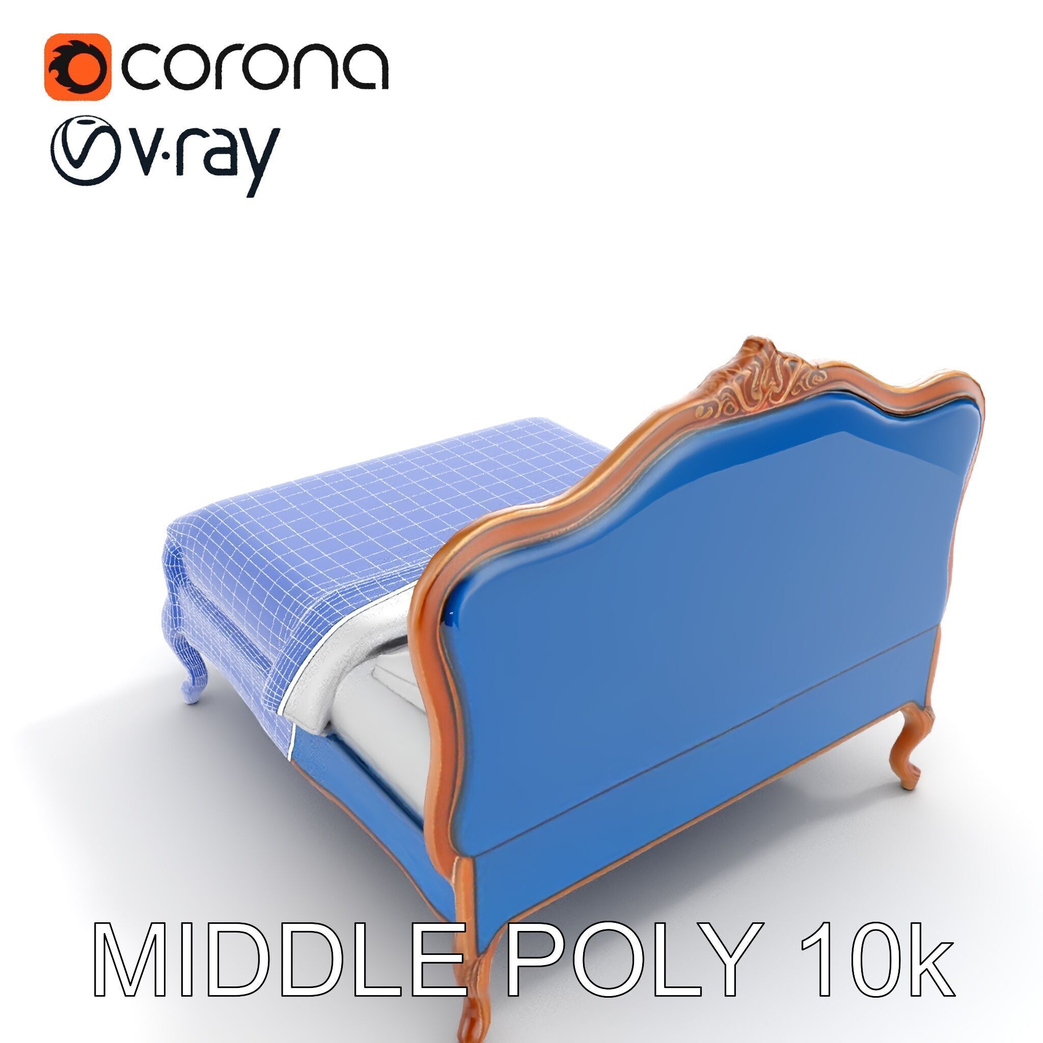 Elegant Baroque Bed Model Pack Low-poly 3D model_13