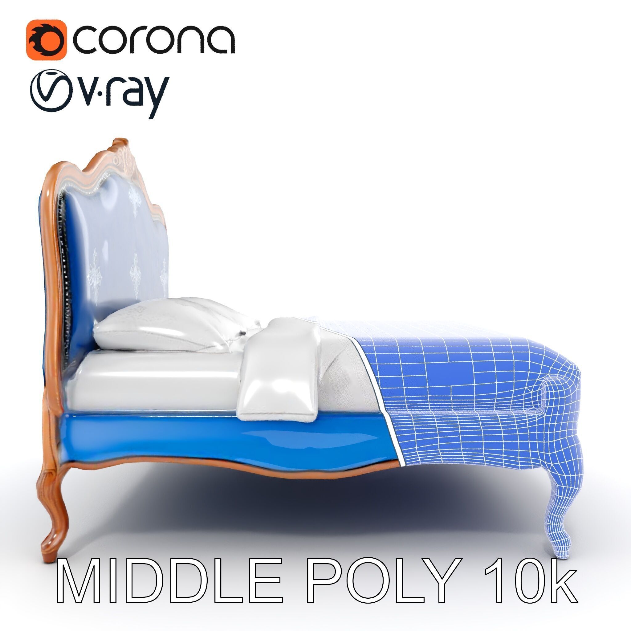 Elegant Baroque Bed Model Pack Low-poly 3D model_21