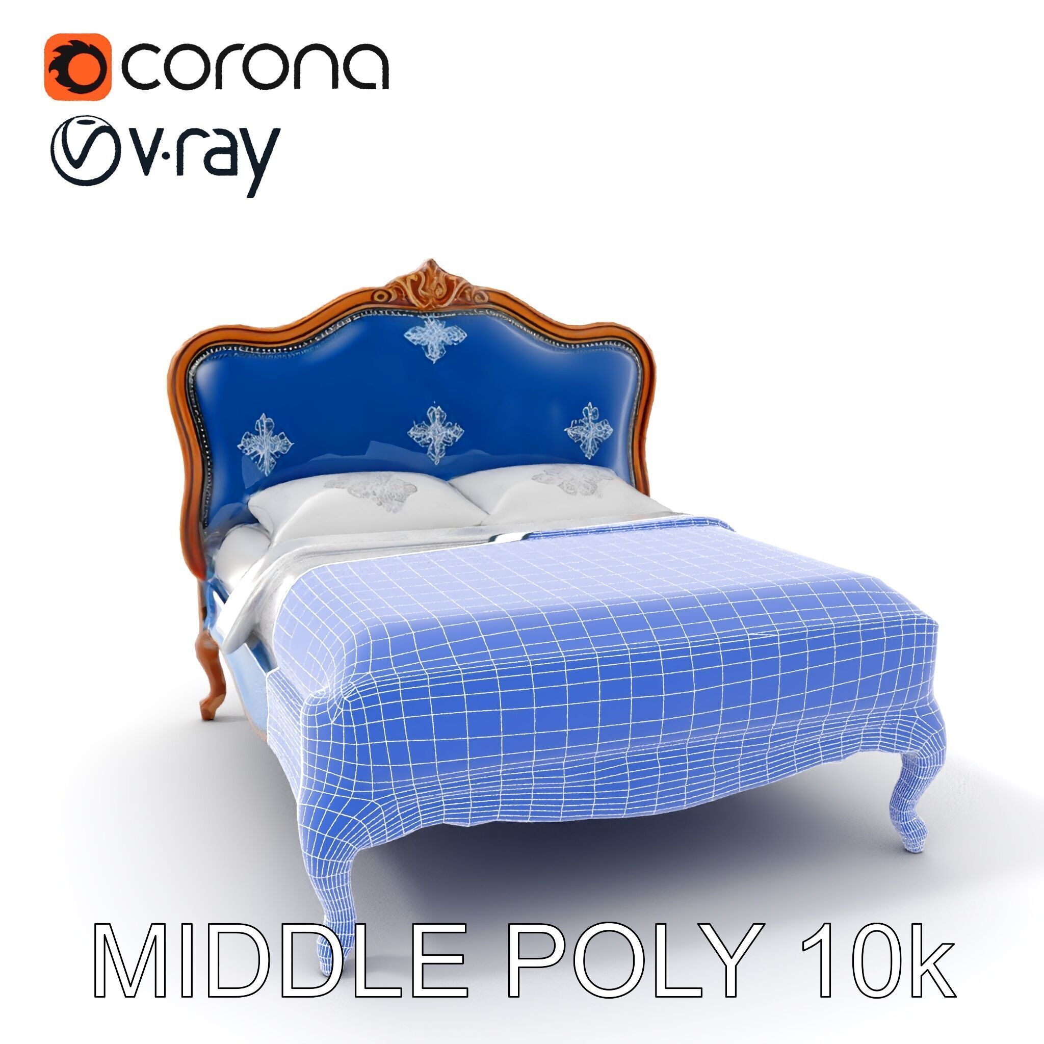 Elegant Baroque Bed Model Pack Low-poly 3D model_8