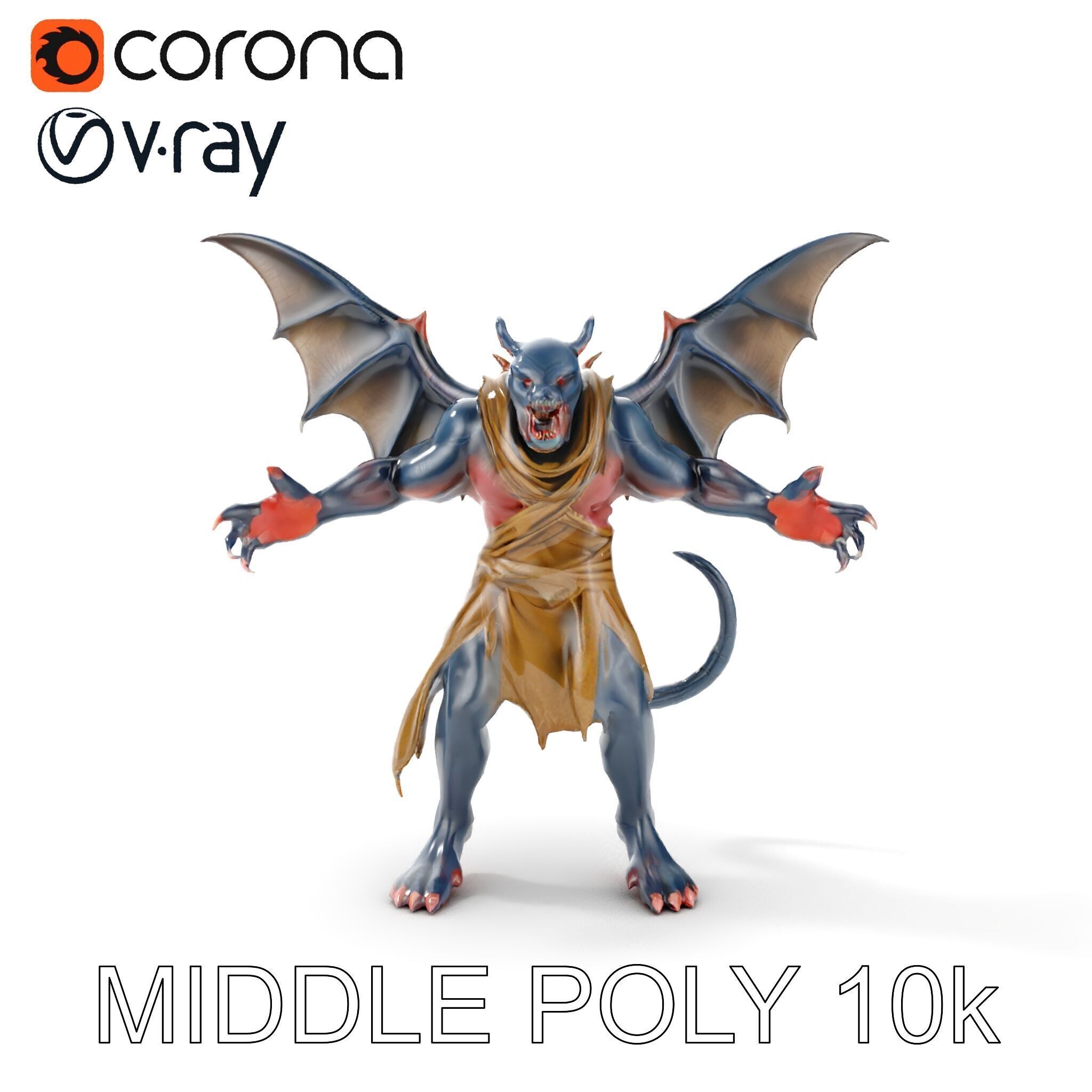 Demonic Winged Creature Rigged and Animated Low-poly 3D model_23