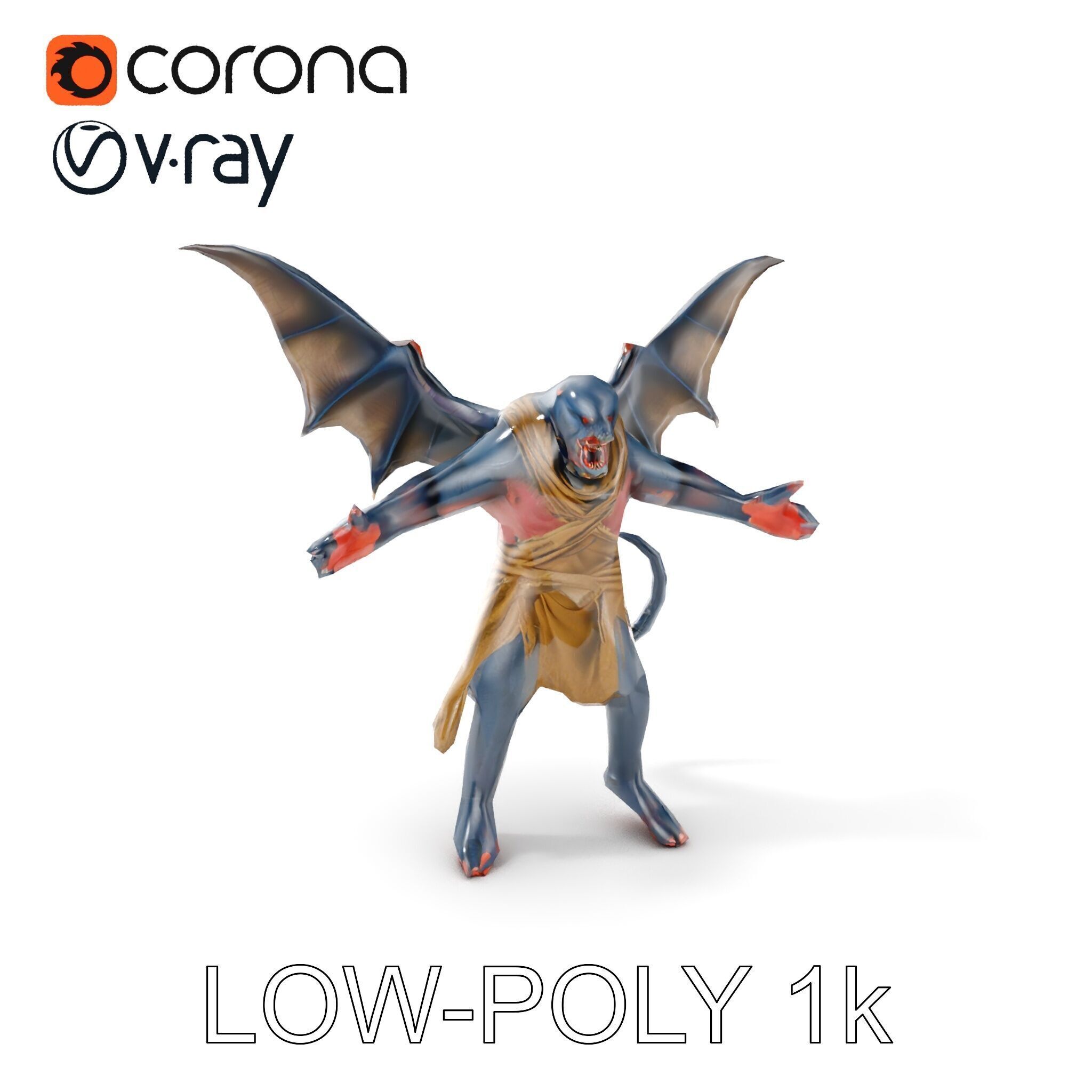 Demonic Winged Creature Rigged and Animated Low-poly 3D model_10