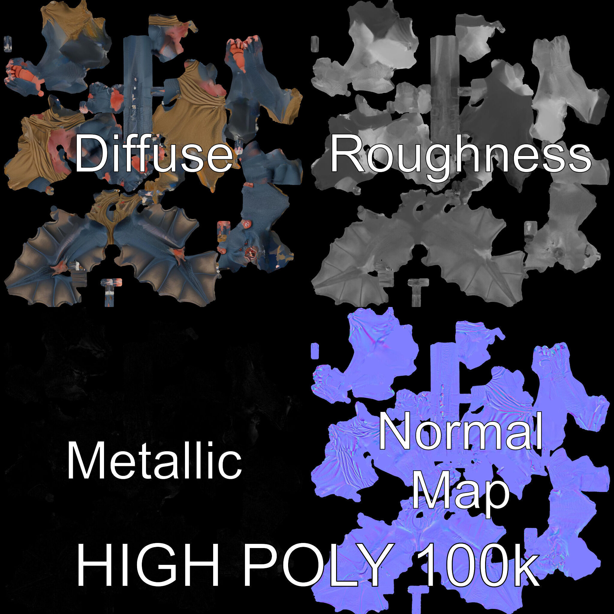 Demonic Winged Creature Rigged and Animated Low-poly 3D model_4