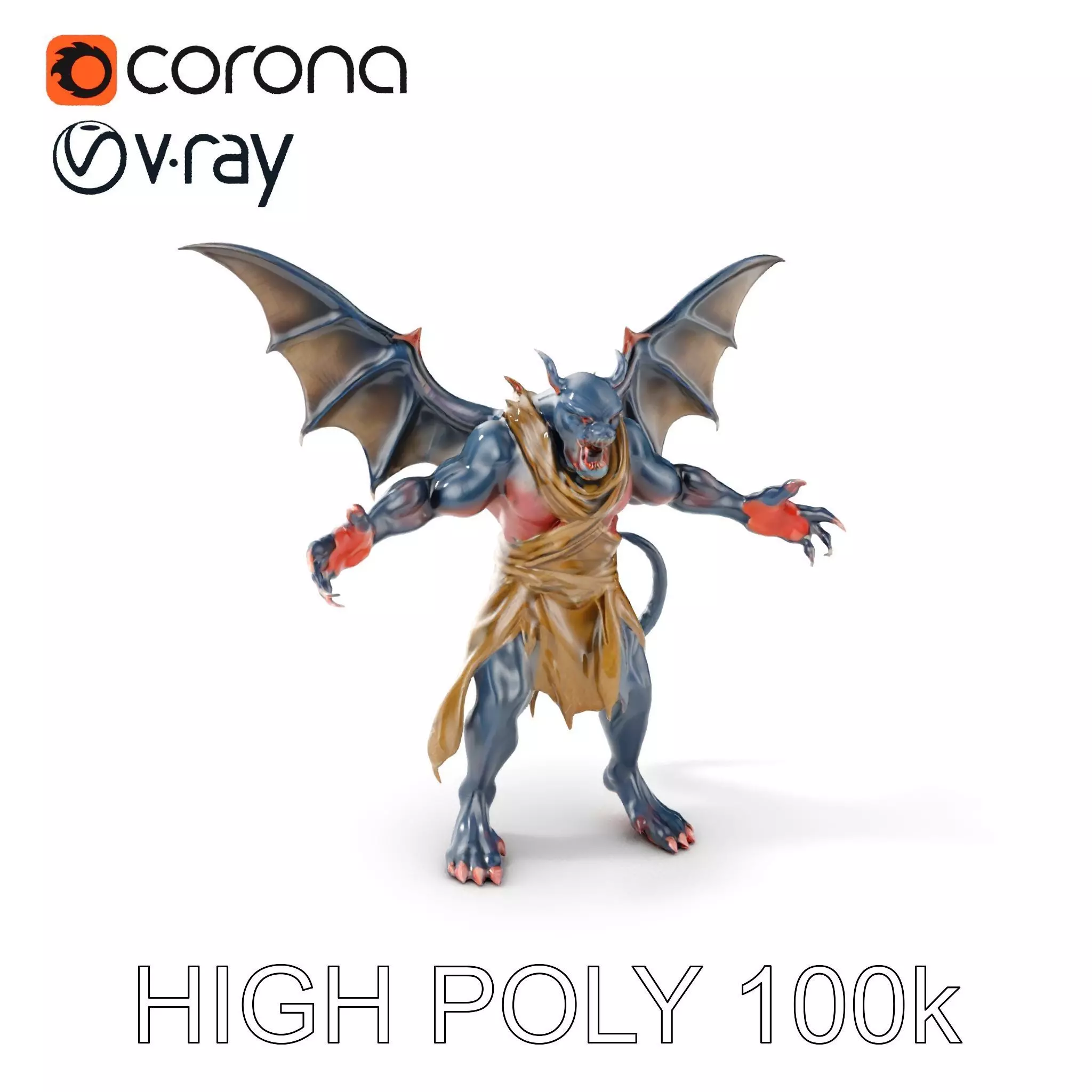 Demonic Winged Creature Rigged and Animated Low-poly 3D model_0